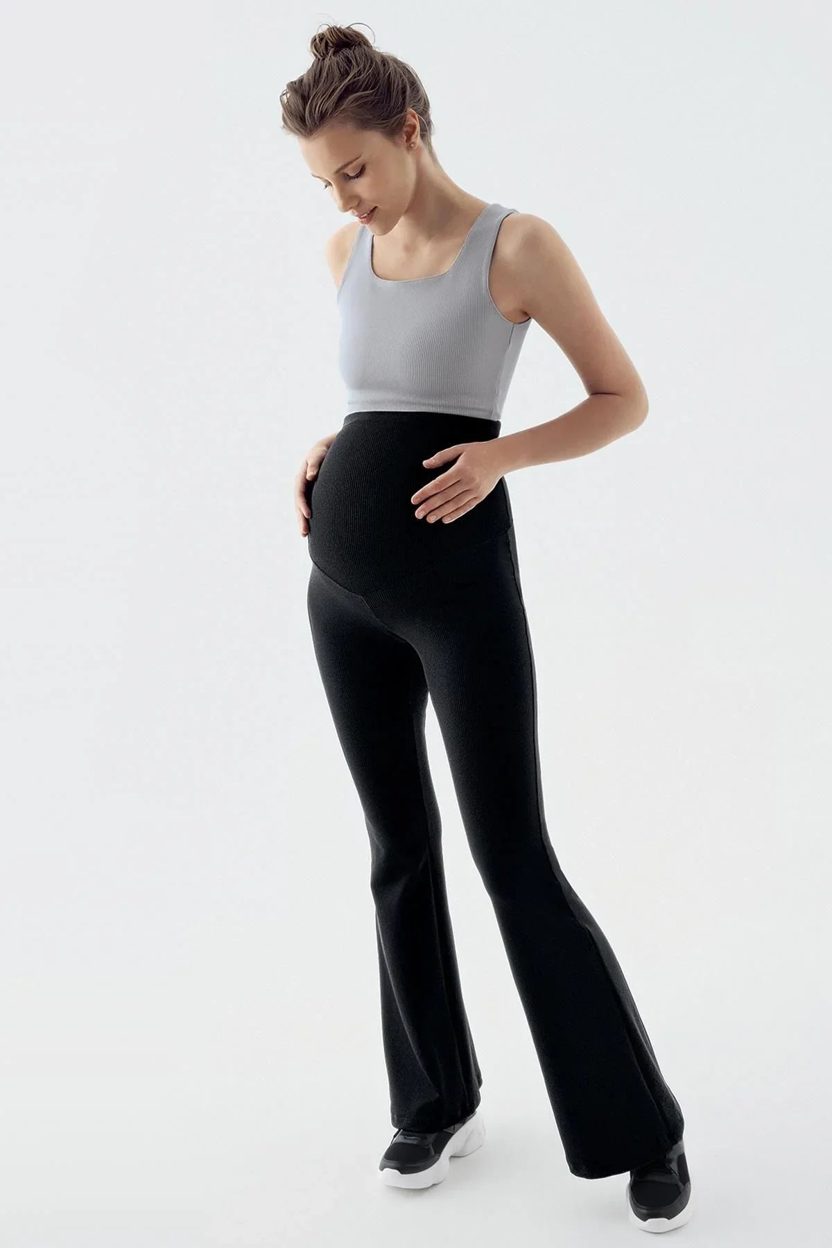 Fitilli Termal Şardonlu Sıcak Tutan Esnek Beli Ayarlanabilir Kışlık İspanyol Paça Hamile Tayt F15