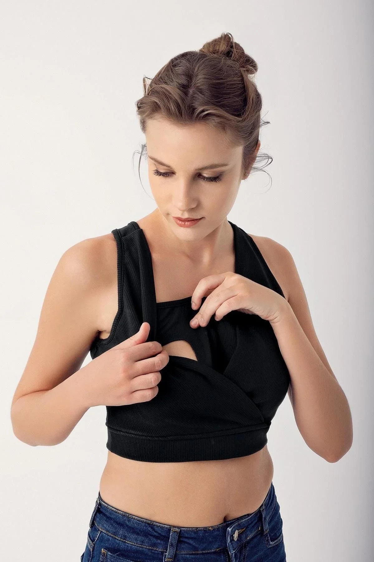 Pregnant Women Strappy Crop Top Ribbed Sports Bustier C03