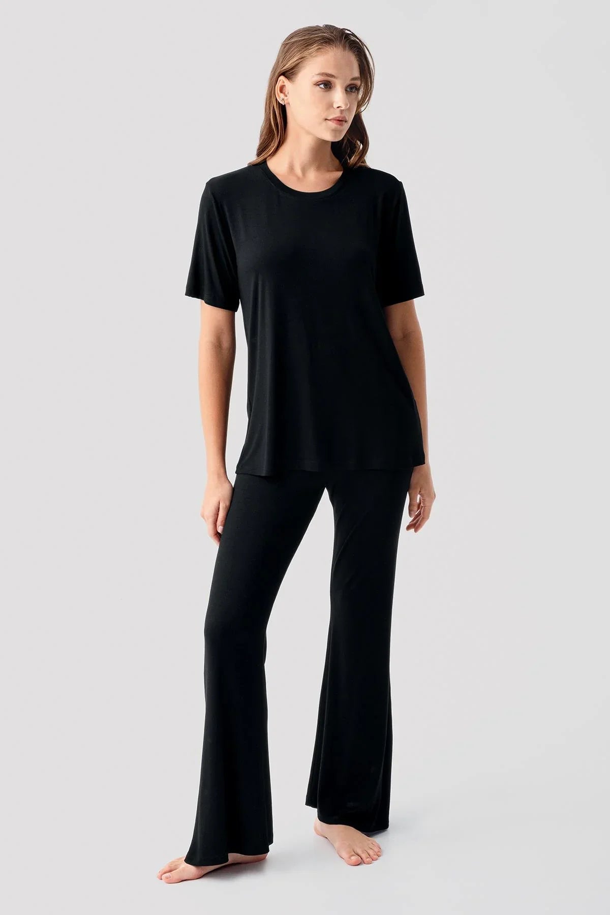 Kısa Kollu Basic İspanyol Paça Esnek Viskoz Pijama Takım 19213 - Artış Collection