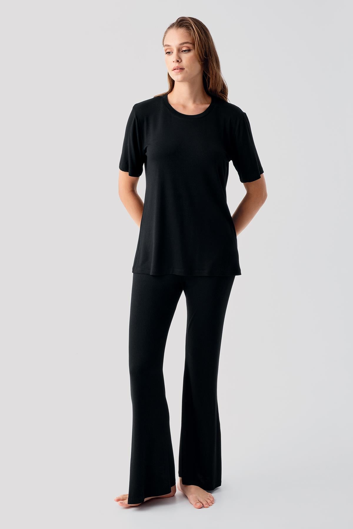 Kısa Kollu Basic İspanyol Paça Esnek Viskoz Pijama Takım 19213 - Artış Collection