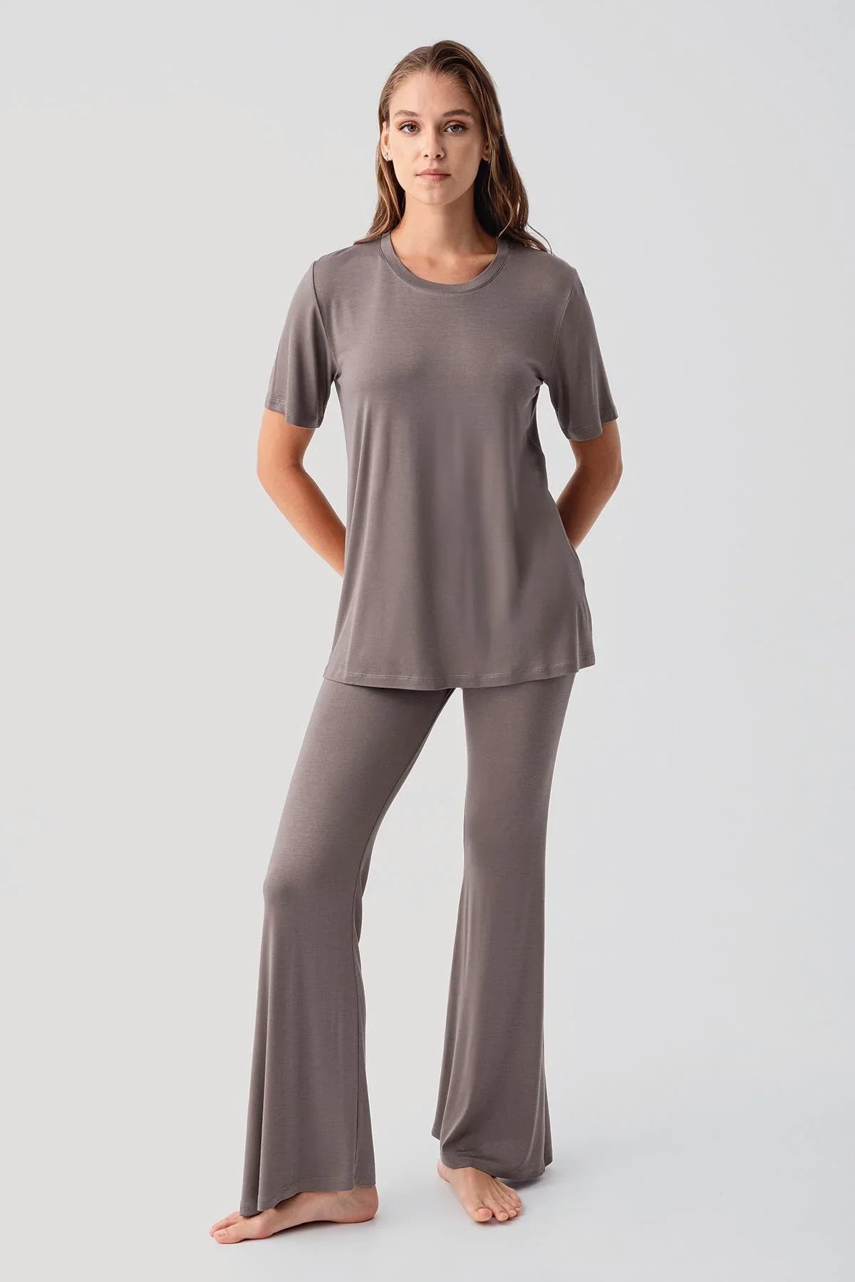 Kısa Kollu Basic İspanyol Paça Esnek Viskoz Pijama Takım 19213 - Artış Collection