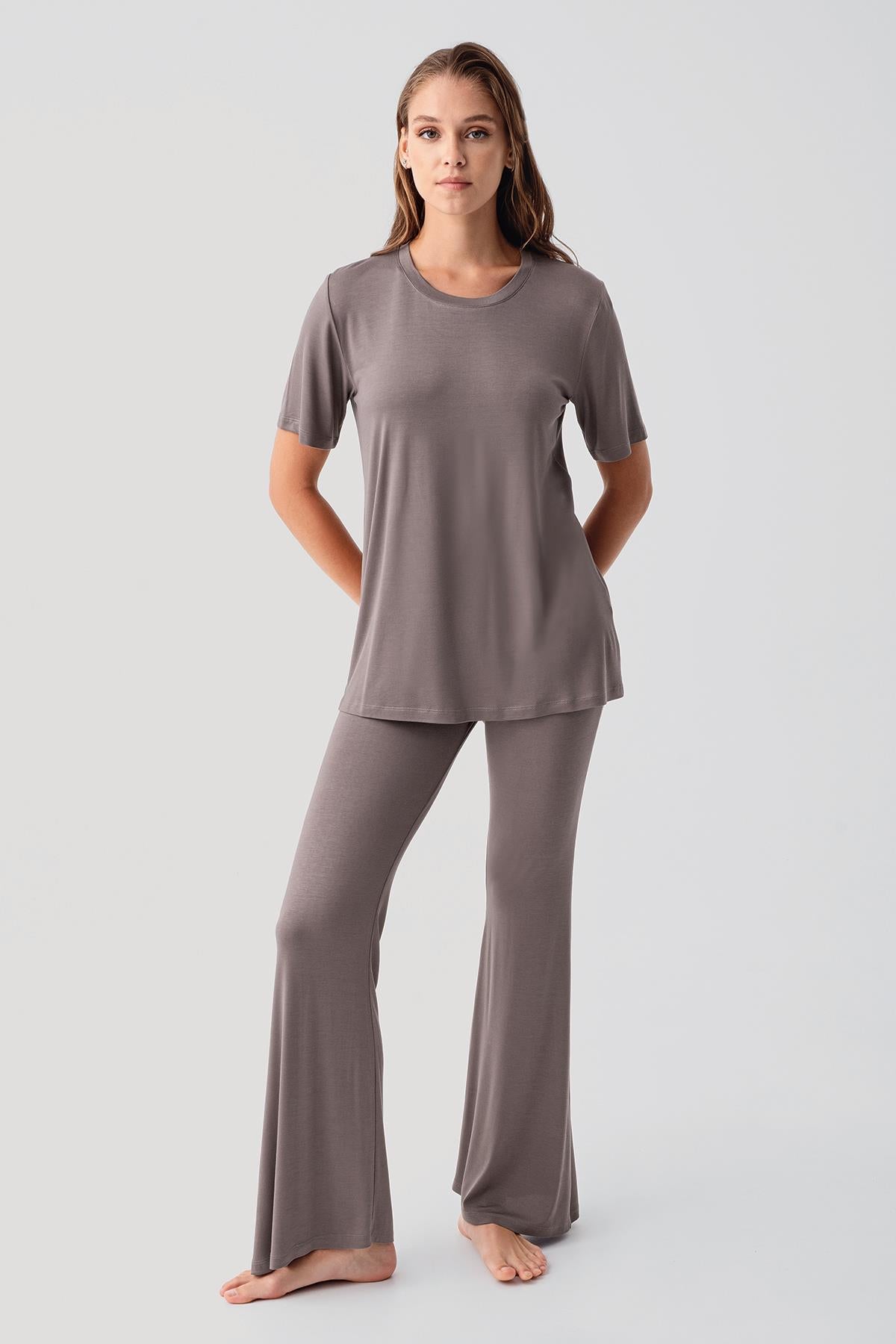 Kısa Kollu Basic İspanyol Paça Esnek Viskoz Pijama Takım 19213 - Artış Collection