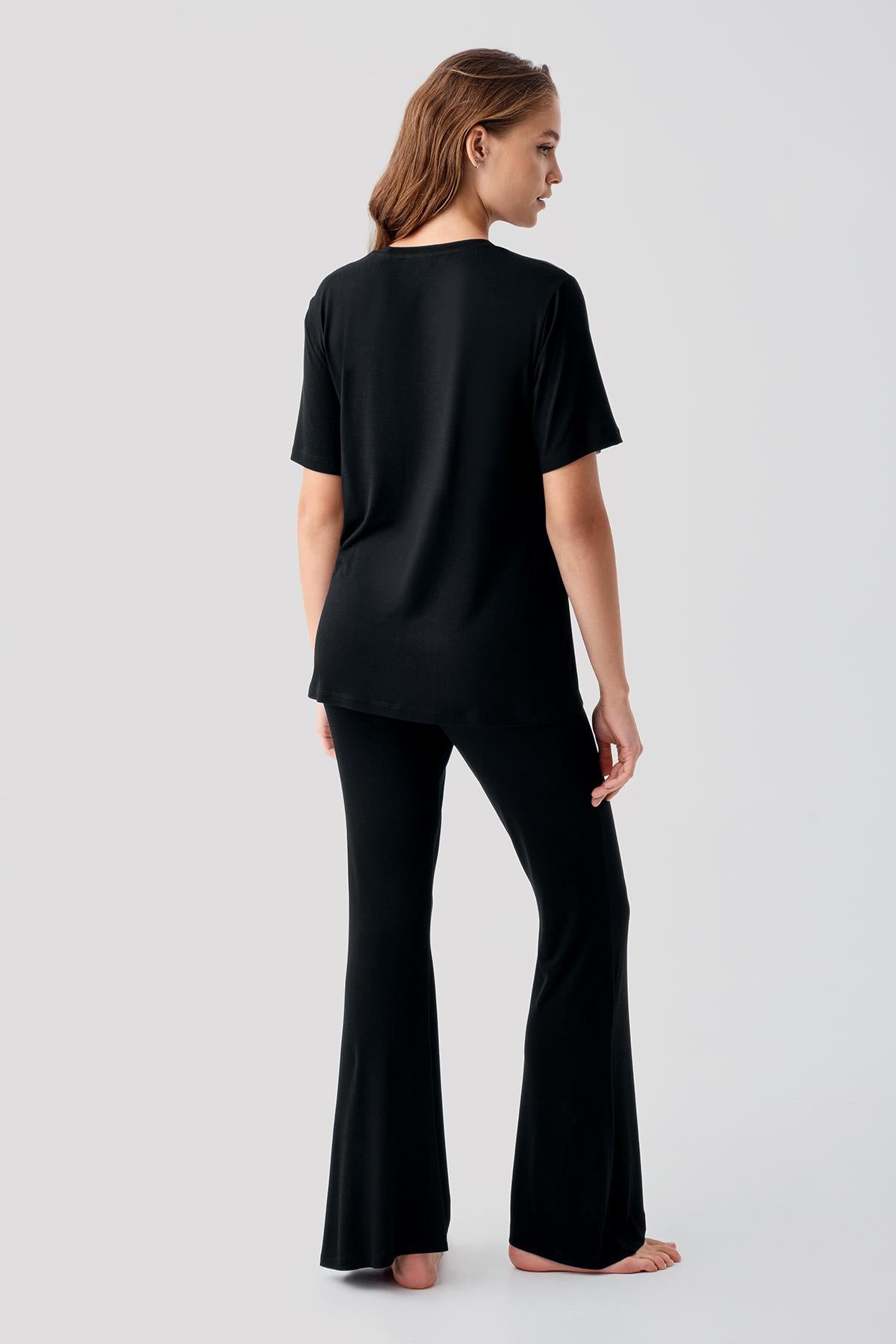 Kısa Kollu Basic İspanyol Paça Esnek Viskoz Pijama Takım 19213 - Artış Collection