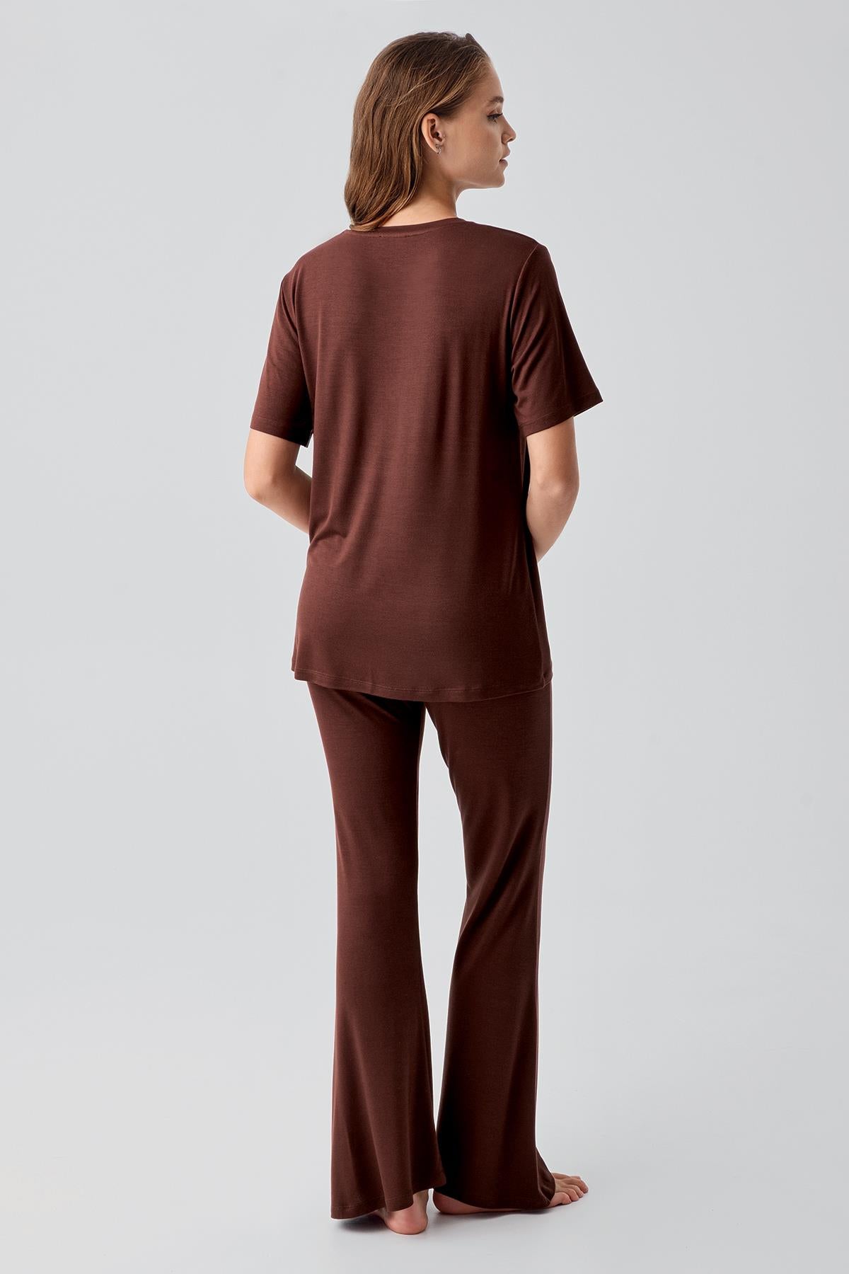 Kısa Kollu Basic İspanyol Paça Esnek Viskoz Pijama Takım 19213 - Artış Collection