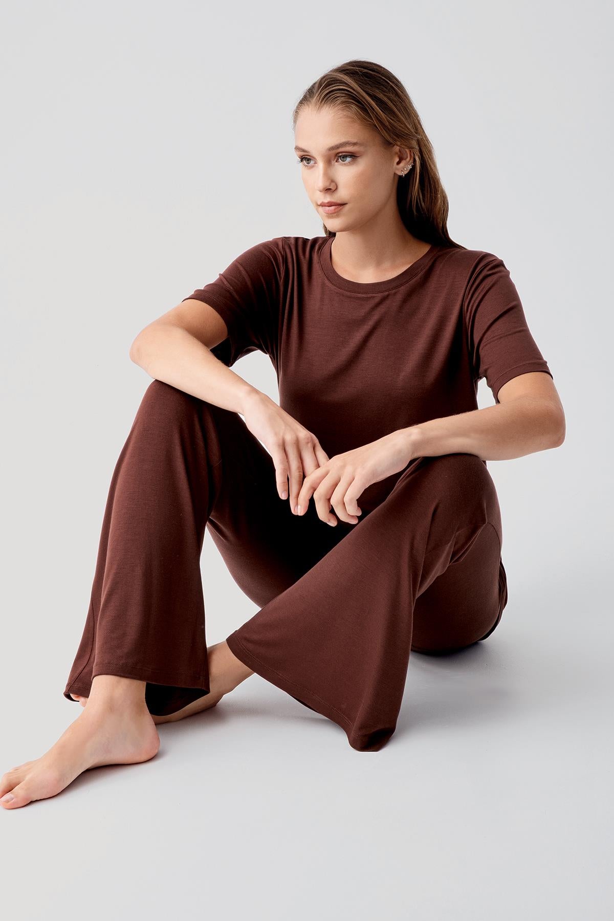 Kısa Kollu Basic İspanyol Paça Esnek Viskoz Pijama Takım 19213 - Artış Collection