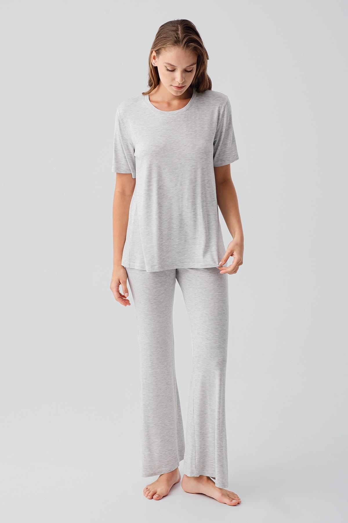 Kısa Kollu Basic İspanyol Paça Esnek Viskoz Pijama Takım 19213 - Artış Collection