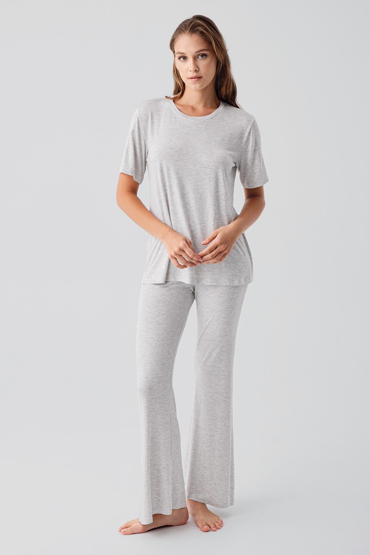 Kısa Kollu Basic İspanyol Paça Esnek Viskoz Pijama Takım 19213 - Artış Collection