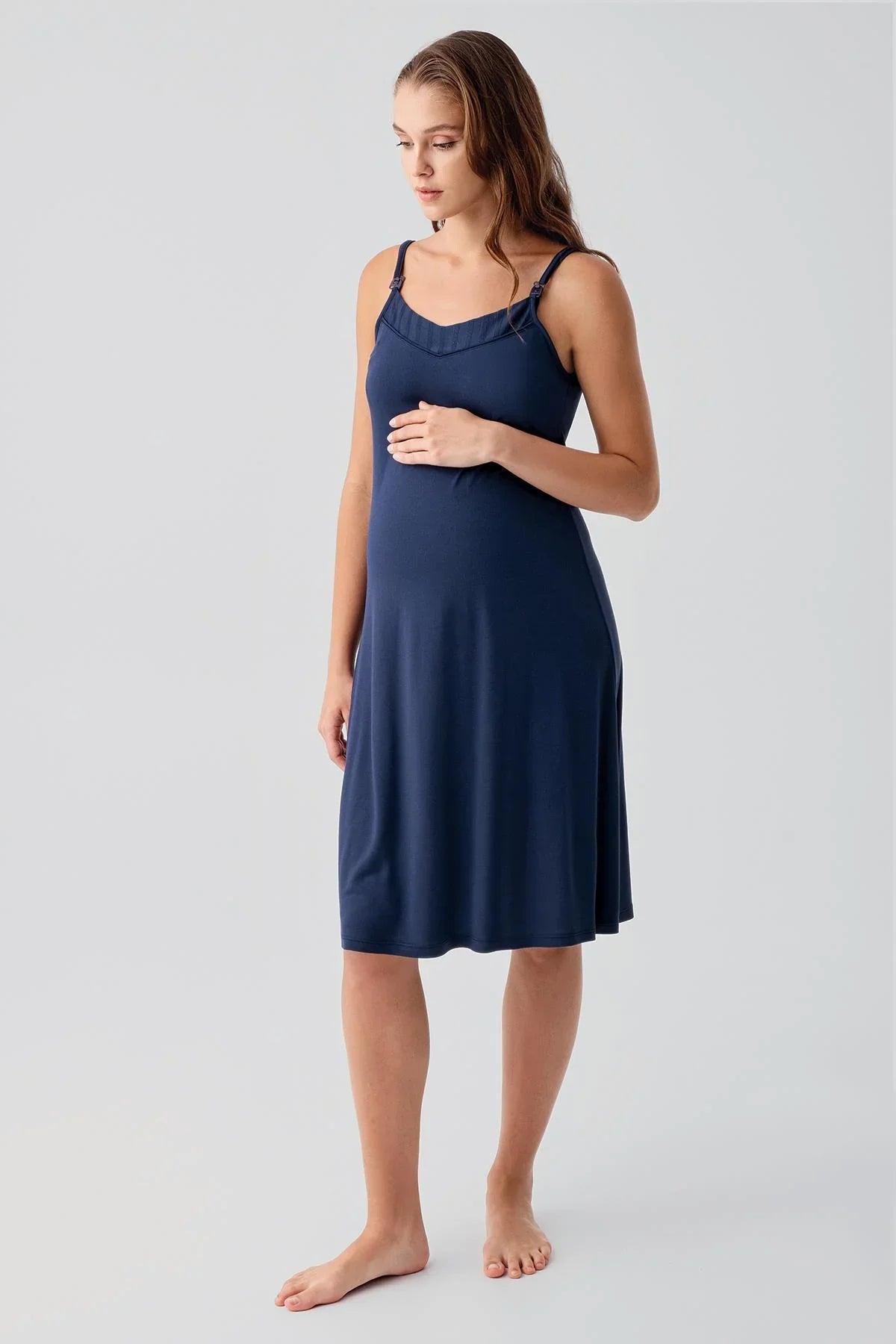 Strappy Nursing Compartment Flexible Lycra Viscose Soft Maternity Robe and Nightgown Set 19407