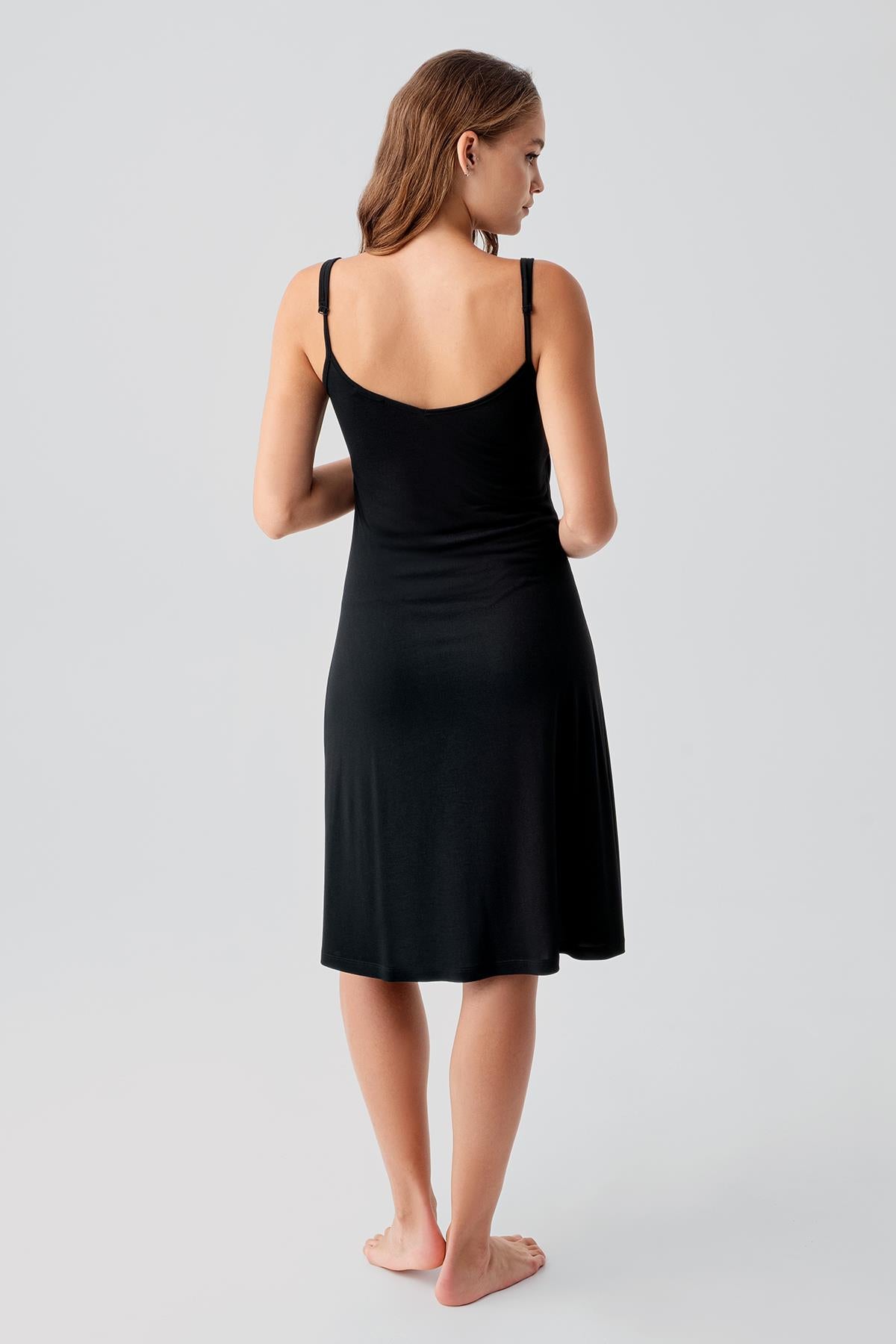 Askılı Emzirme Bölmeli Esnek Viskoz Hamile Sabahlık Gecelik Takım 19407