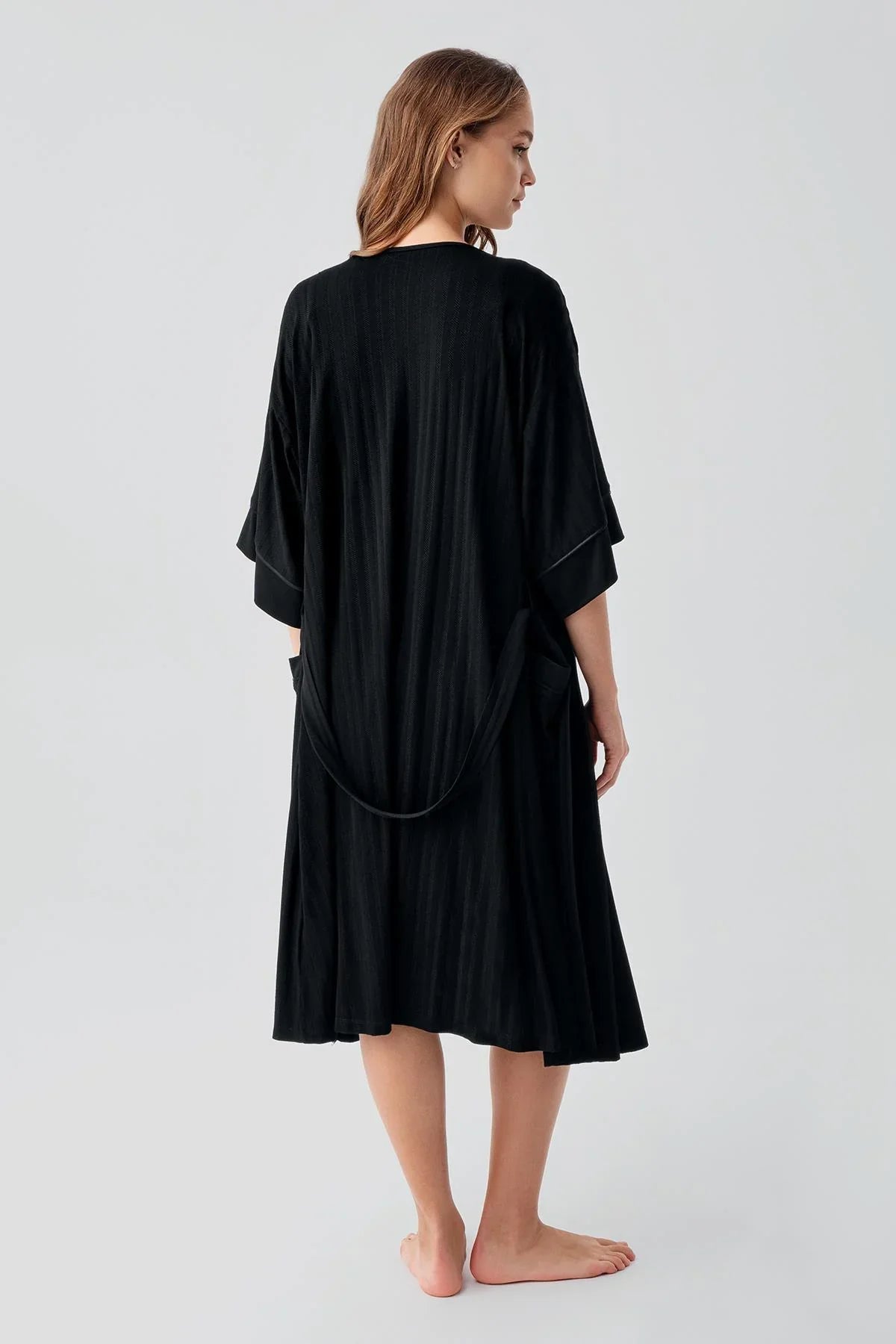Strappy Nursing Compartment Flexible Lycra Viscose Soft Maternity Robe and Nightgown Set 19407