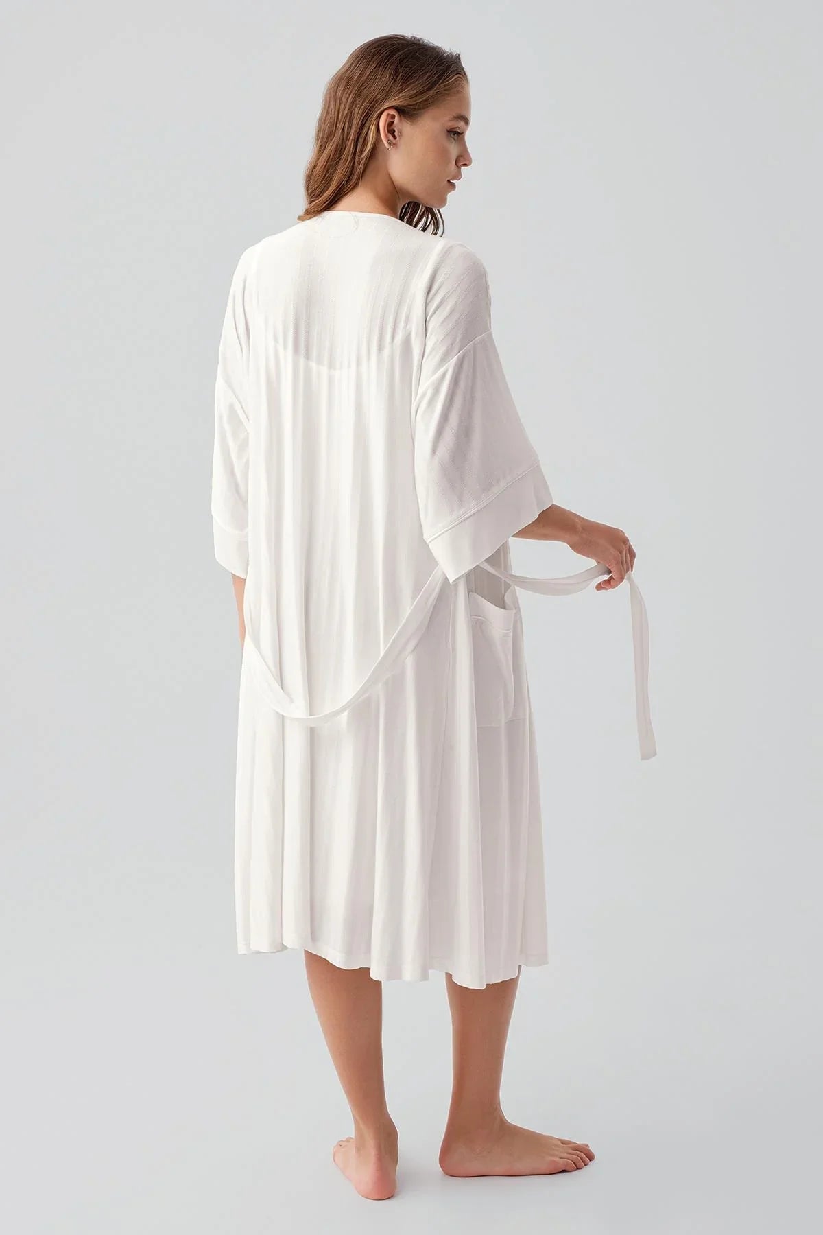 Strappy Nursing Compartment Flexible Lycra Viscose Soft Maternity Robe and Nightgown Set 19407