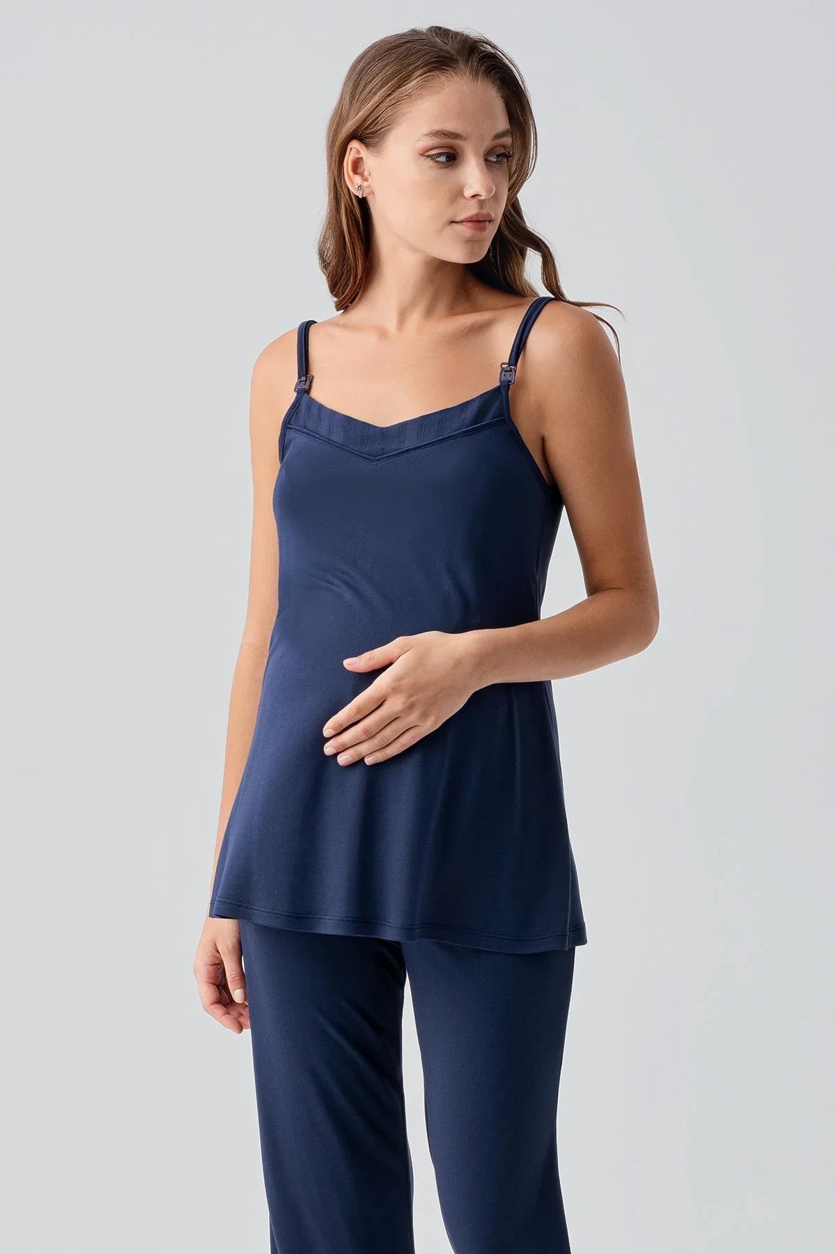 Strappy Flexible Viscose Maternity Nightgown and Pajama Set 19307