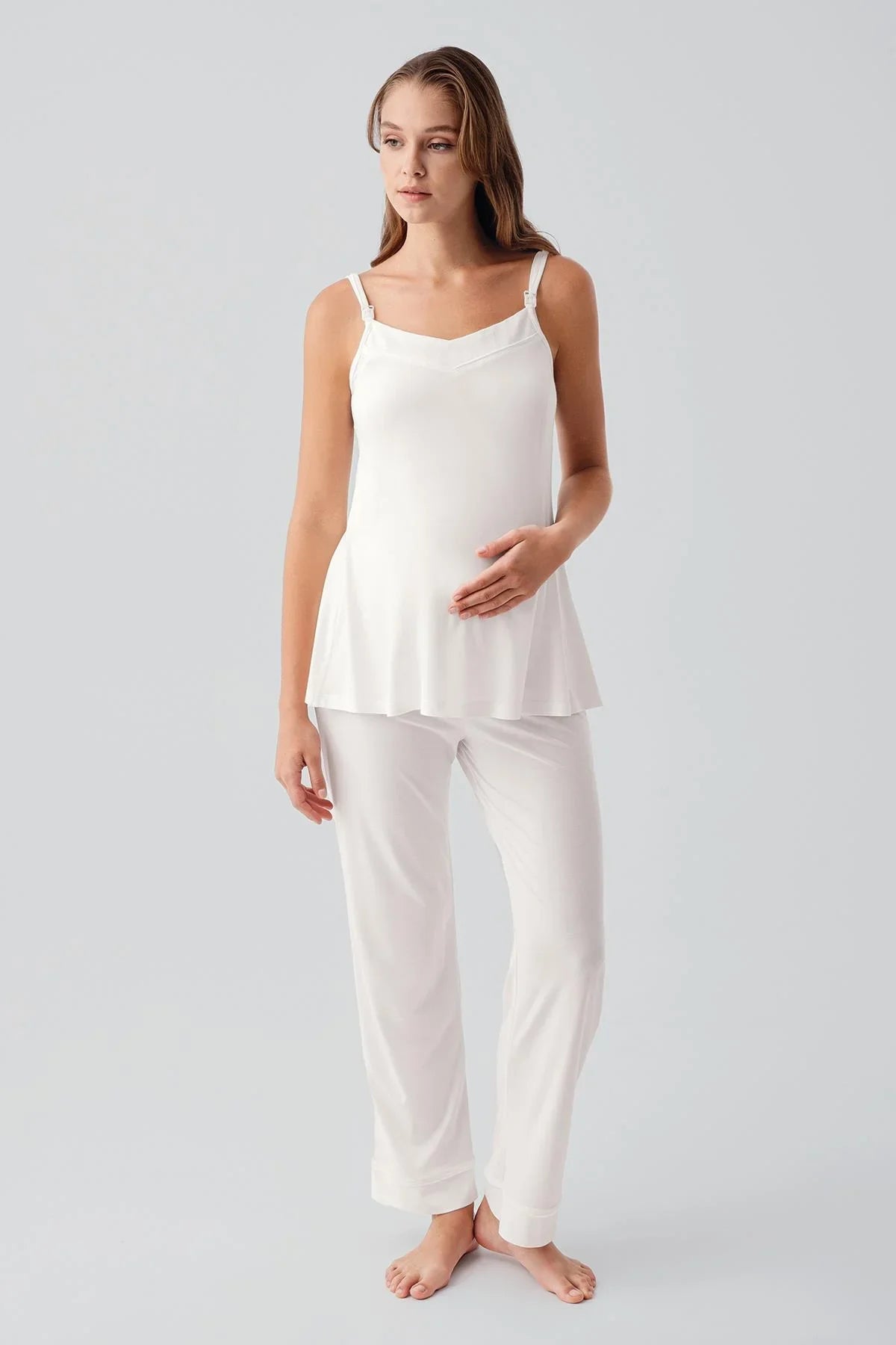 Askılı Esnek Viskoz Hamile Sabahlık Pijama Takım 19307