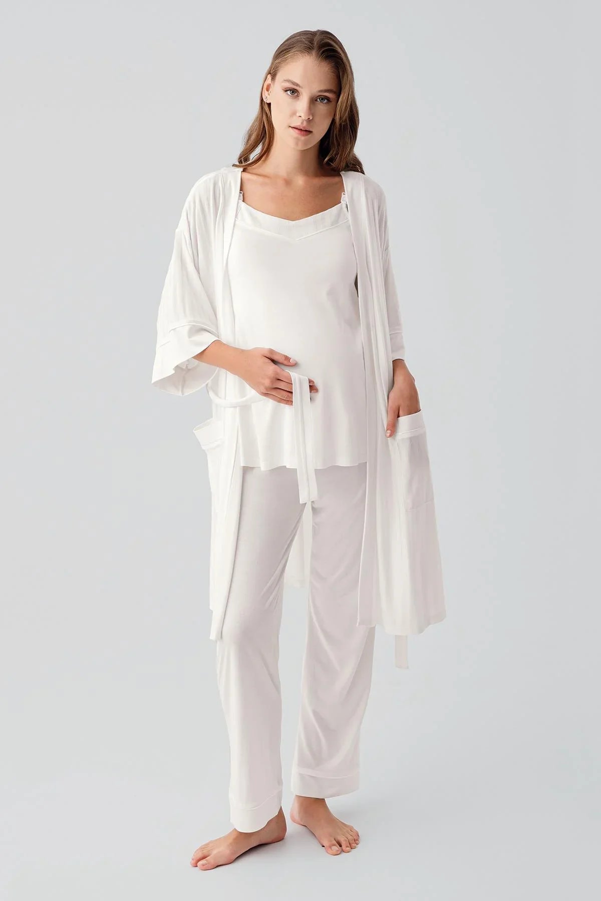 Askılı Esnek Viskoz Hamile Sabahlık Pijama Takım 19307