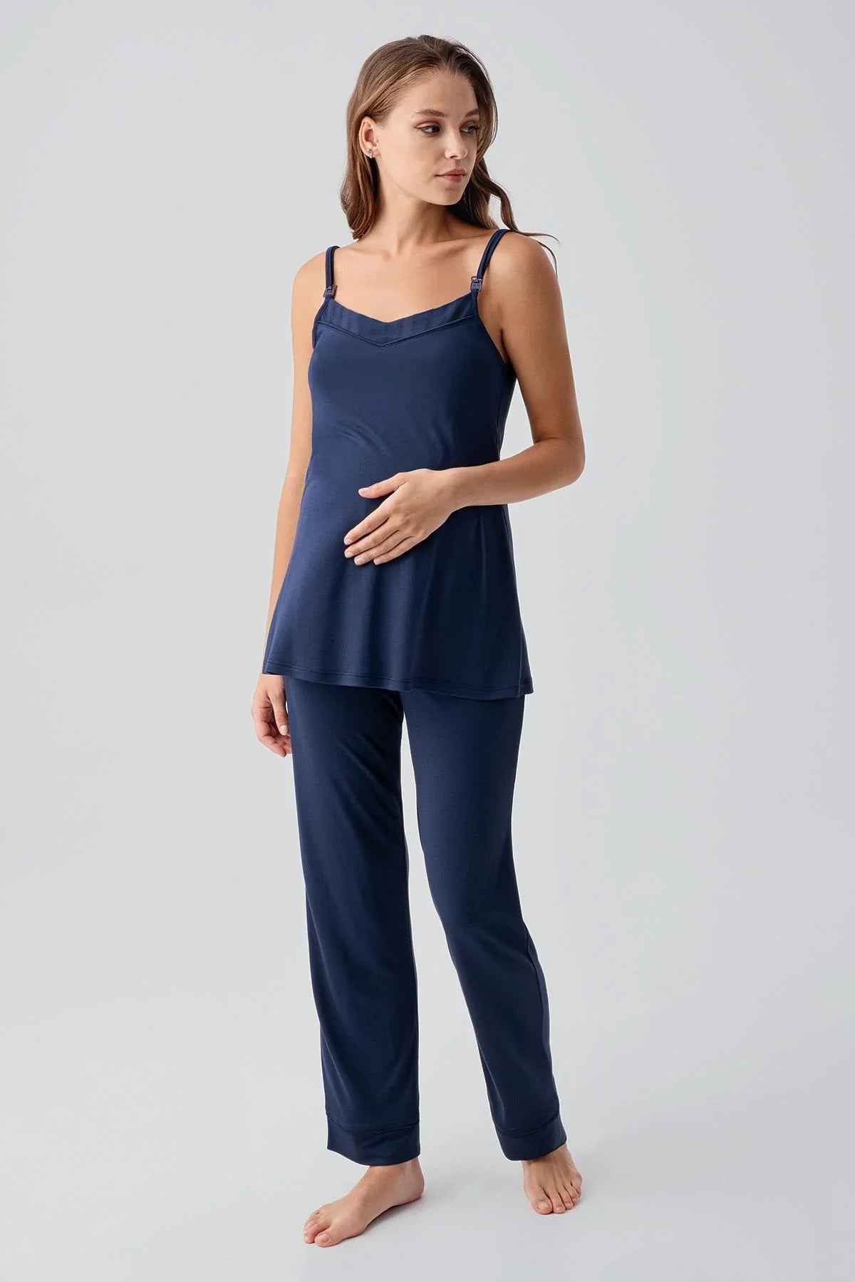 Strappy Flexible Viscose Maternity Nightgown and Pajama Set 19307