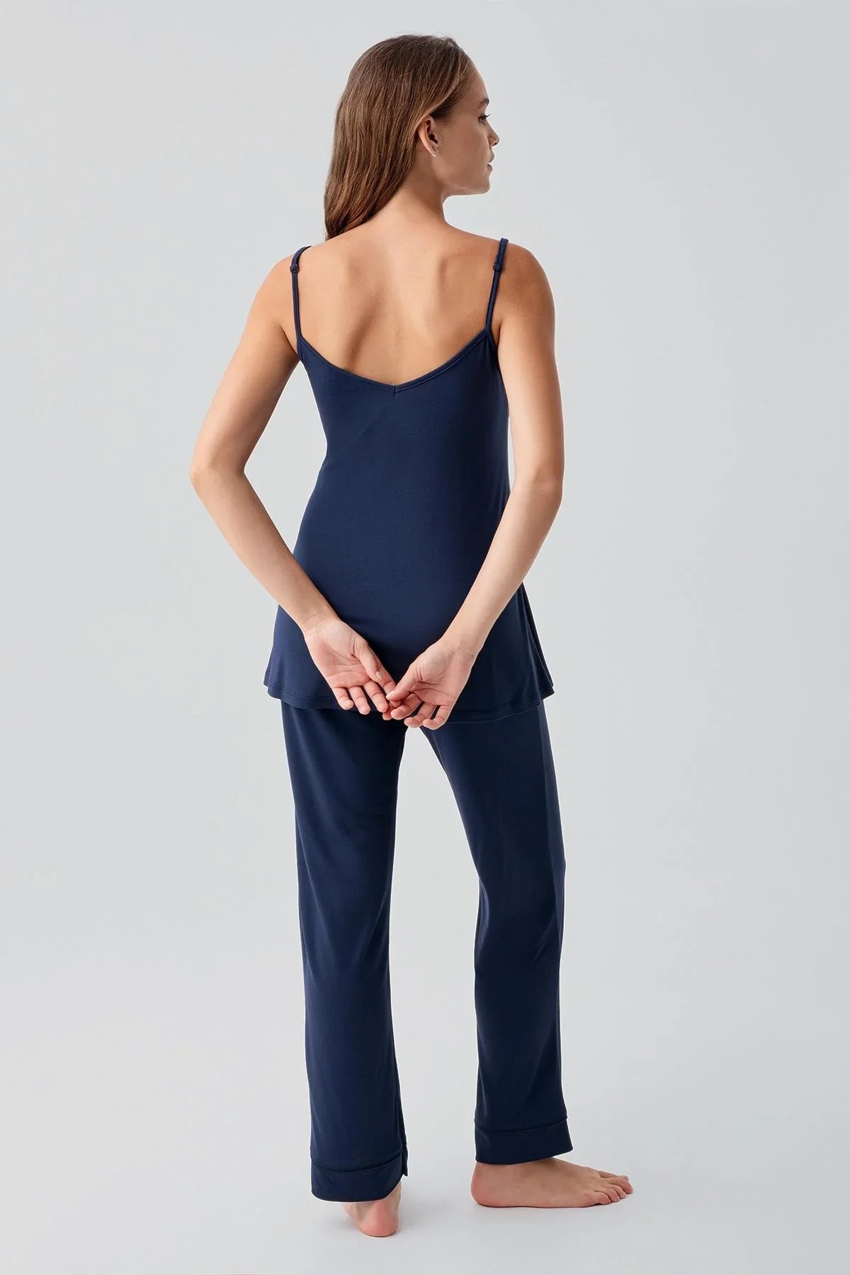 Strappy Flexible Viscose Maternity Nightgown and Pajama Set 19307