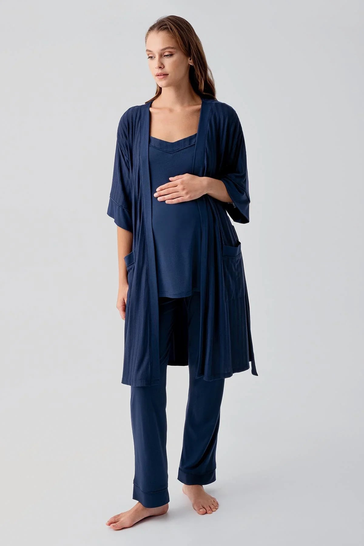 Strappy Flexible Viscose Maternity Nightgown and Pajama Set 19307