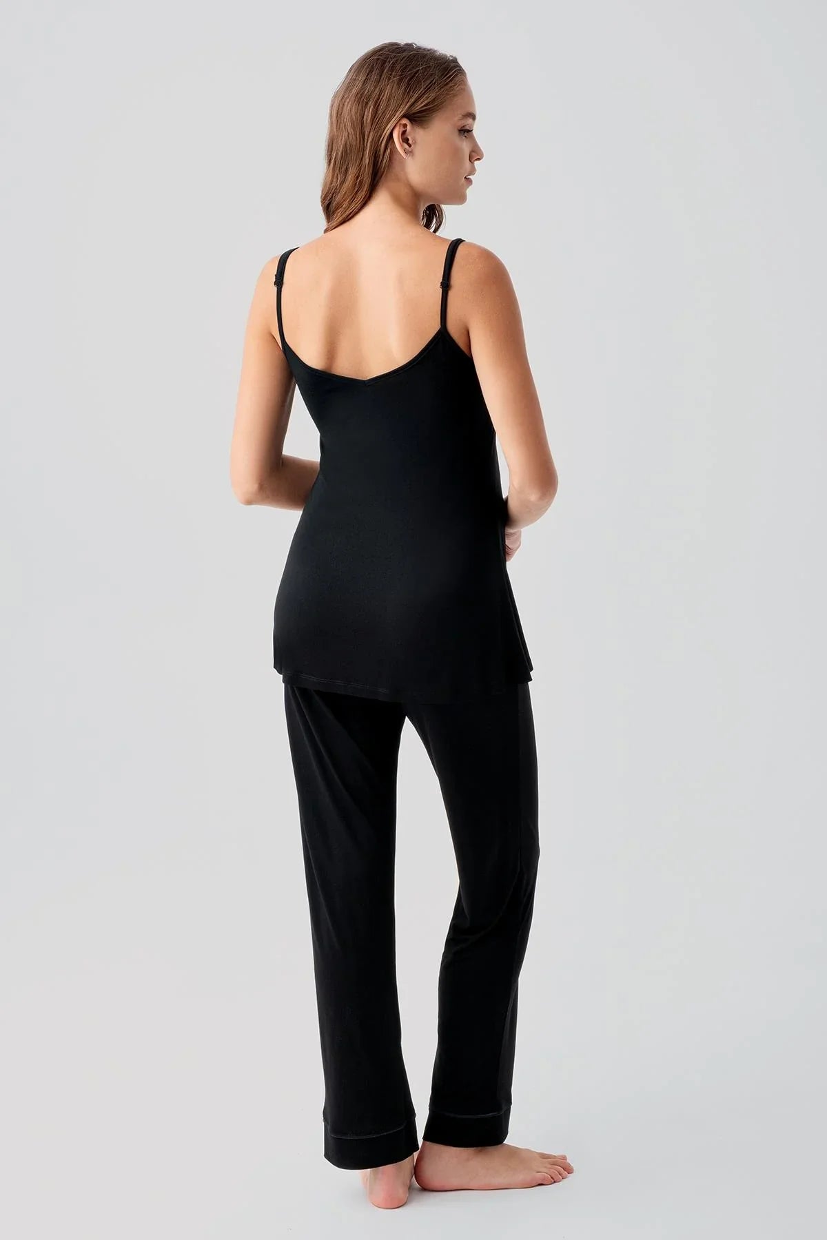 Strappy Flexible Viscose Maternity Nightgown and Pajama Set 19307