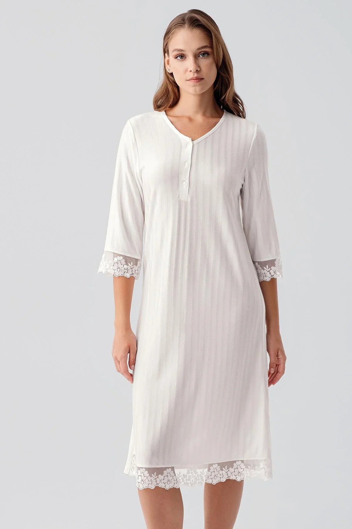 Truvakar Kollu Dantelli Düğmeli Esnek Viskoz Gecelik 19107 - Artış Collection