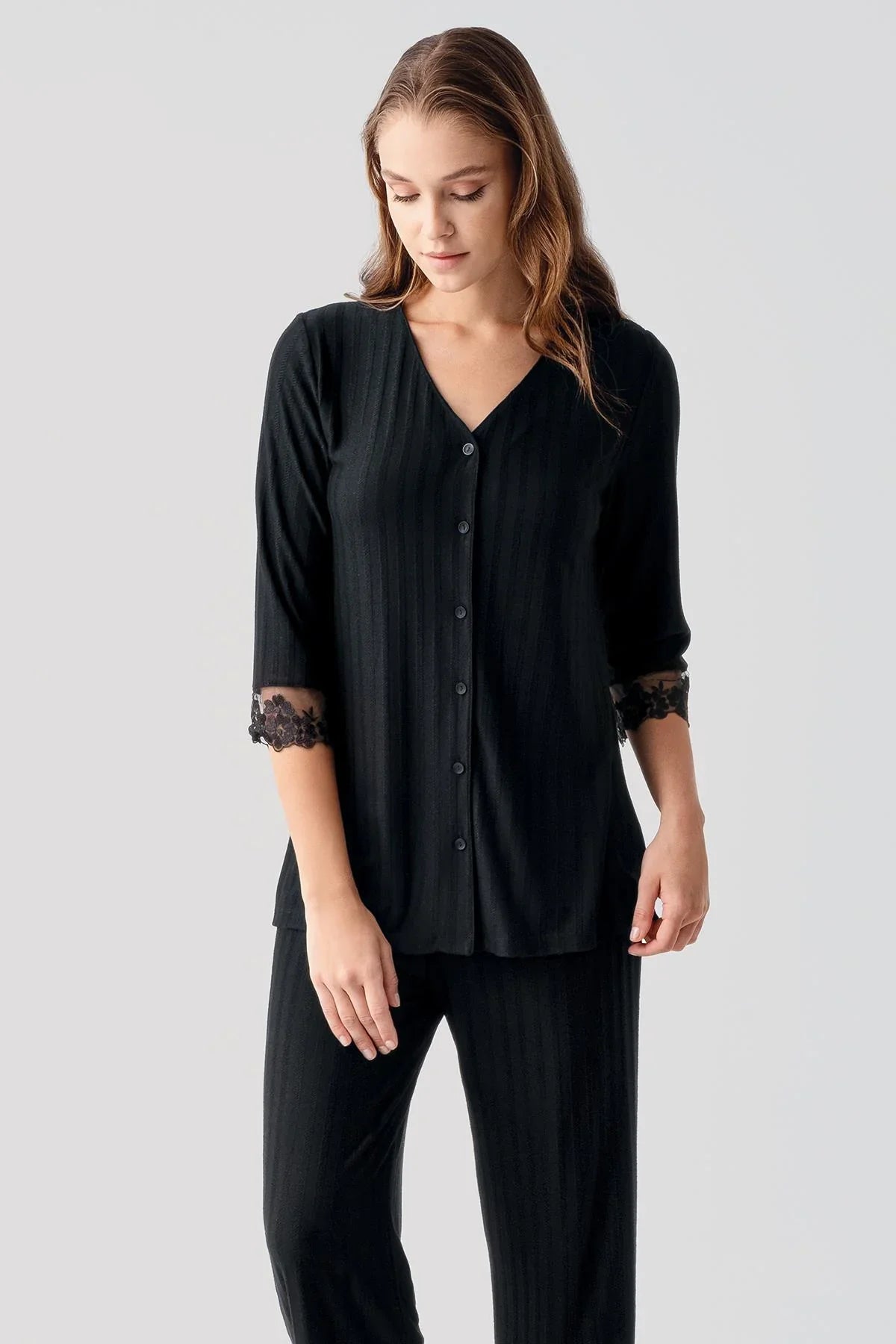 Truvakar Sleeveless Lace Buttoned Stretch Viscose Pajama Set 19207