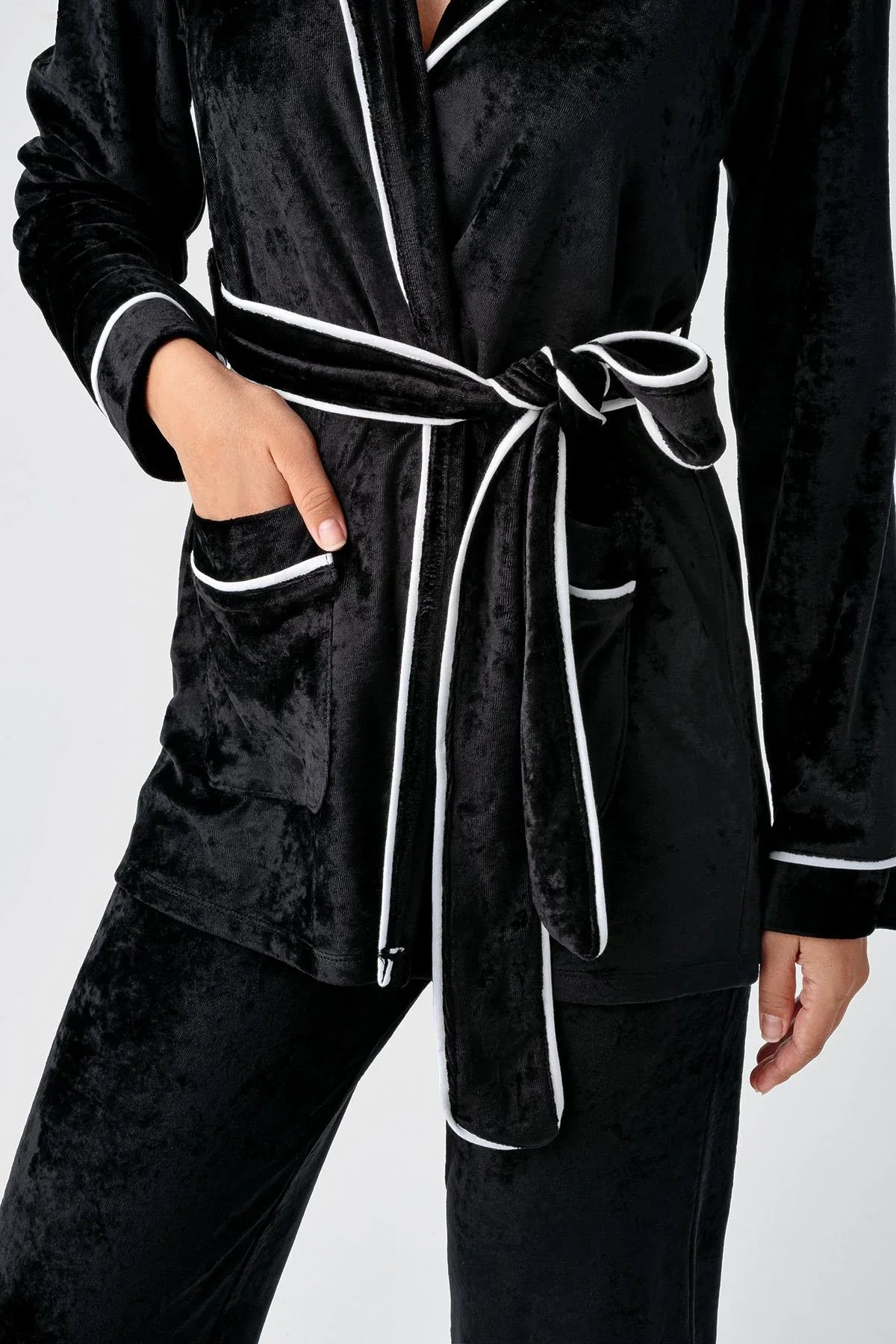 Uzun Kollu Kimono Kadife Esnek Viskoz Pijama Takım 18216 - Artış Collection