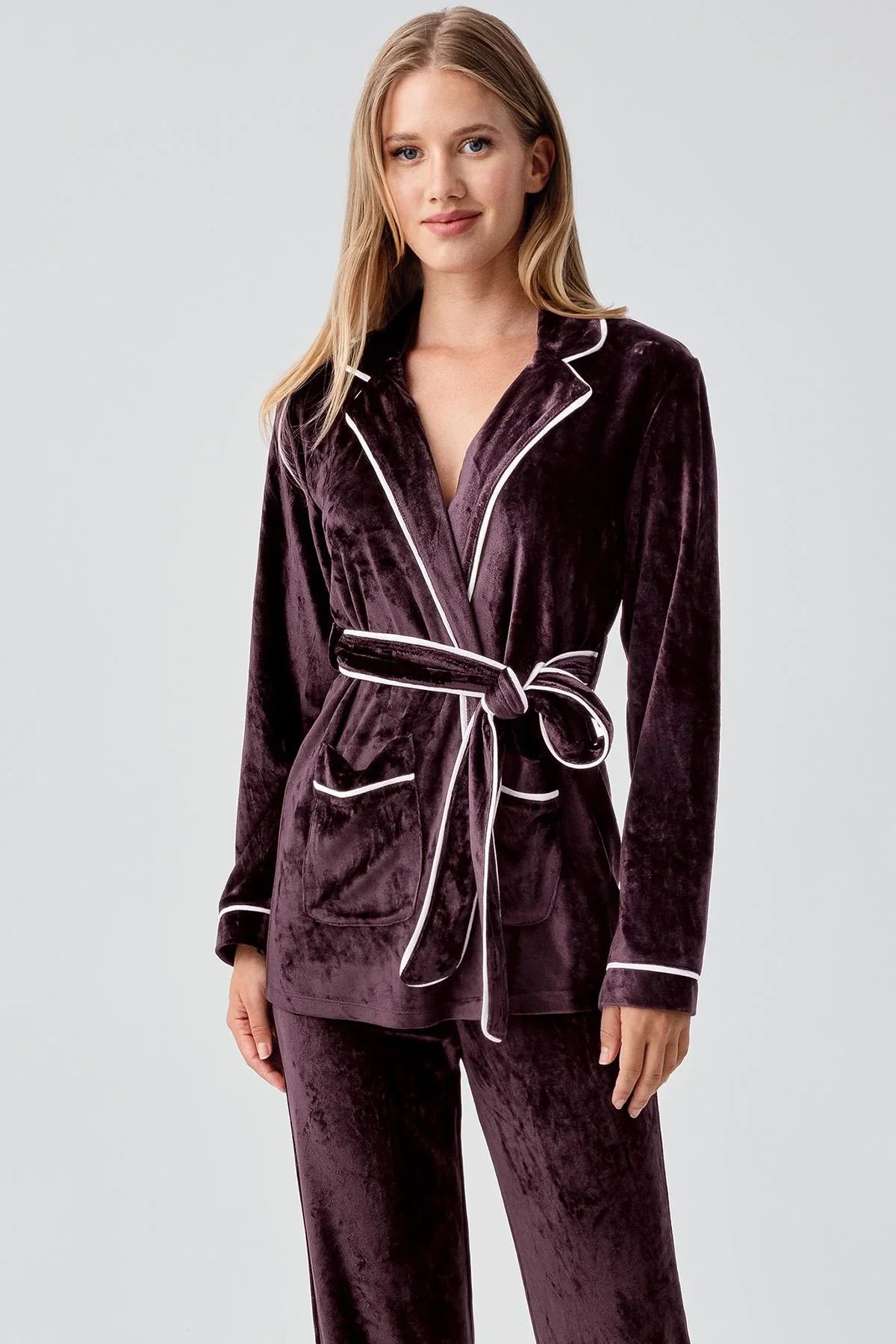Uzun Kollu Kimono Kadife Esnek Viskoz Pijama Takım 18216 - Artış Collection