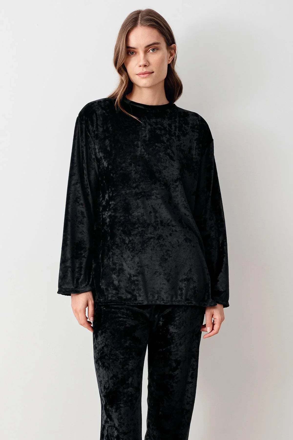 Uzun Kollu Esnek Yumuşak Viskoz Kadife Pijama Takım 20201 - Artış Collection