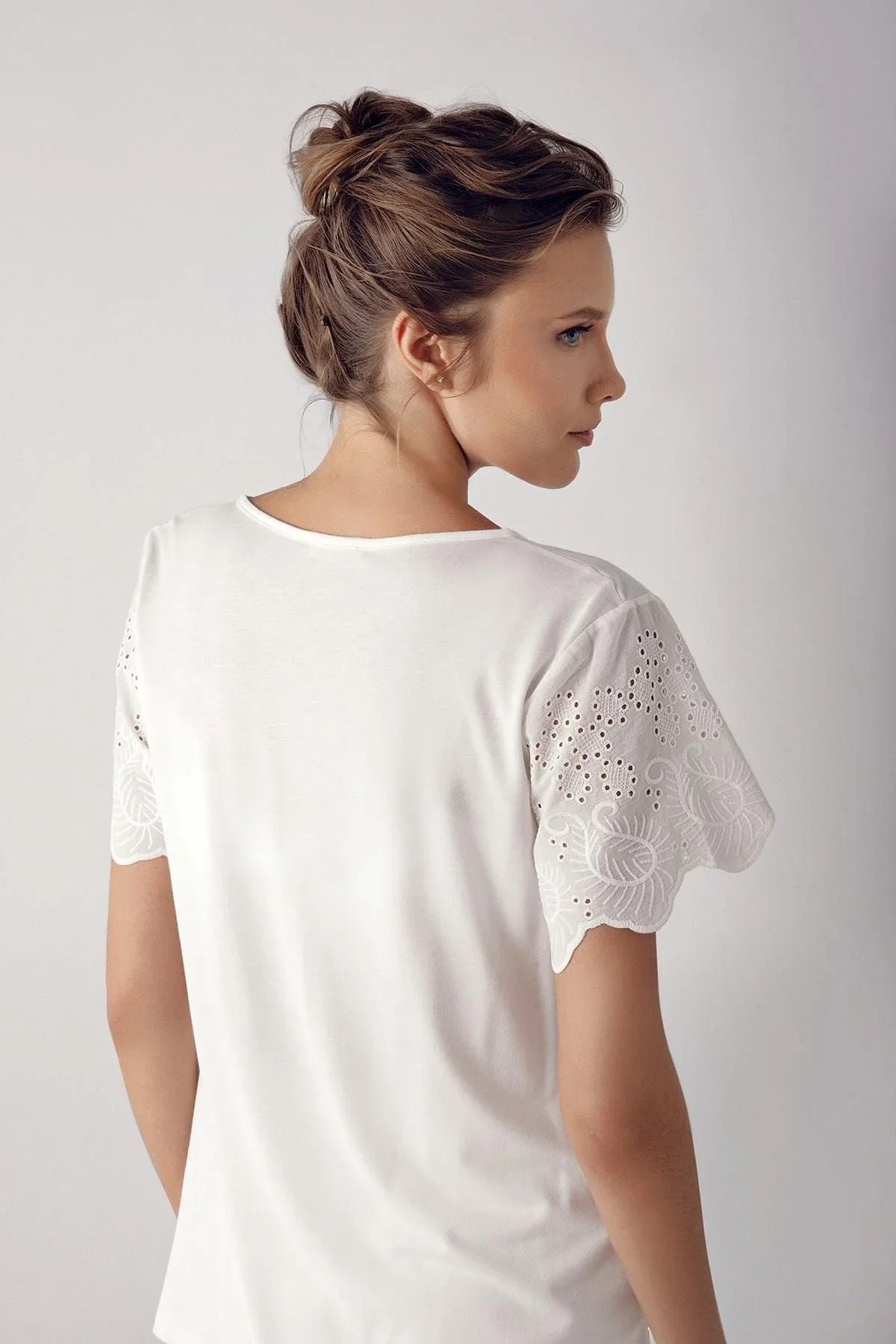 Kadın Düğmeli Kısa Kollu Pamuklu Pijama Takımı 12311