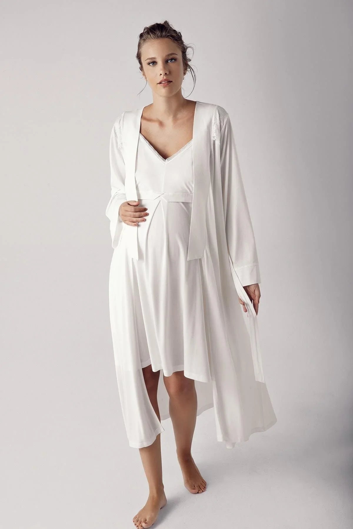 Women's Flexible Viscose Maternity Dressing Gown Nightgown Set 13406