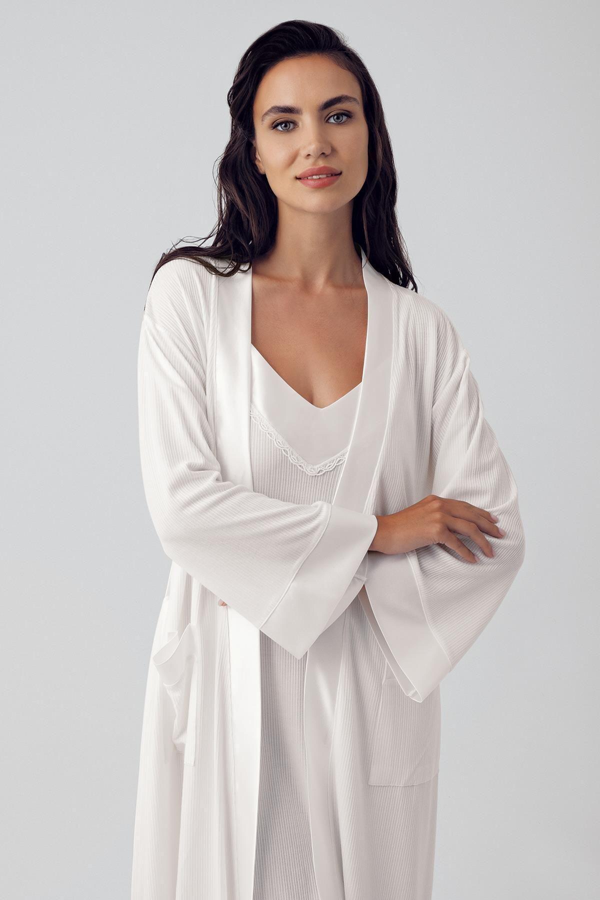 Women's Flexible Viscose Short Strap Dressing Gown Nightgown Set 15406