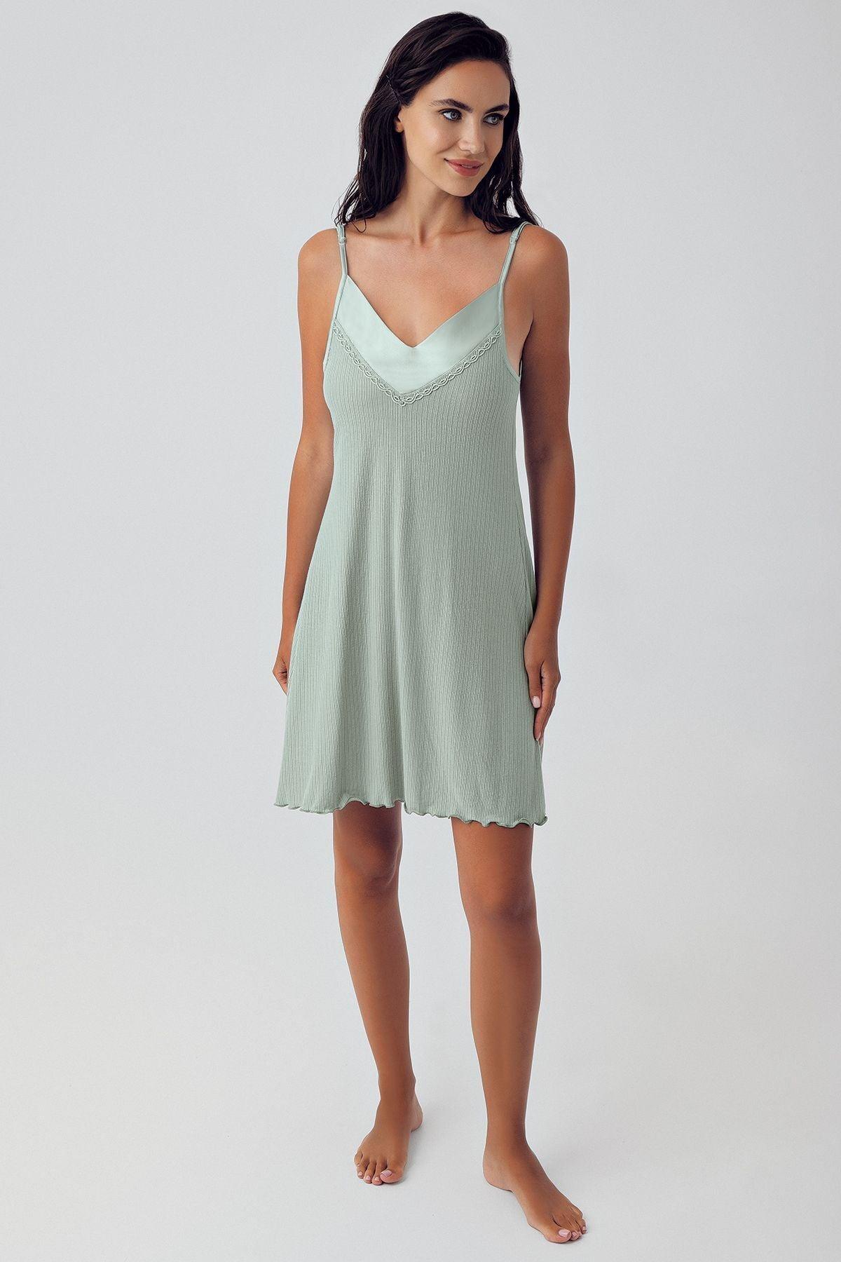 Women's Flexible Viscose Short Strap Dressing Gown Nightgown Set 15406