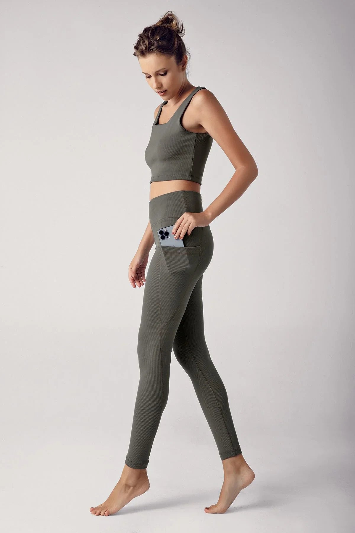 Kadın Fitilli Yüksek Bel Cepli Spor Tayt F05