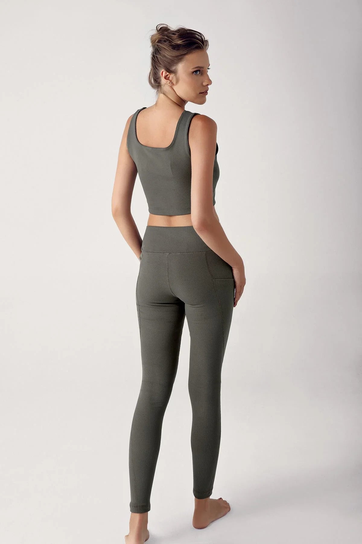 Kadın Fitilli Yüksek Bel Cepli Spor Tayt F05