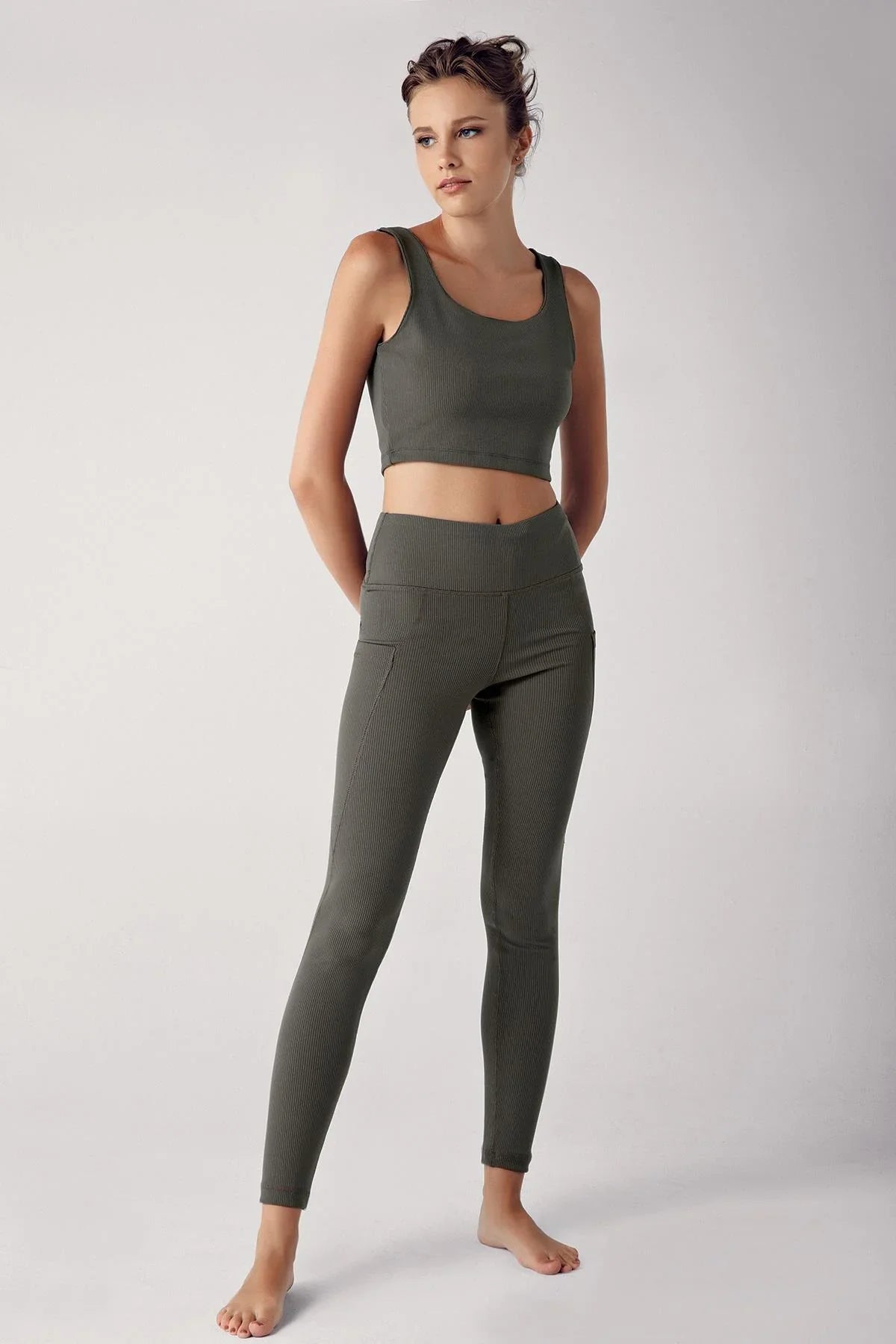 Kadın Fitilli Yüksek Bel Cepli Spor Tayt F05