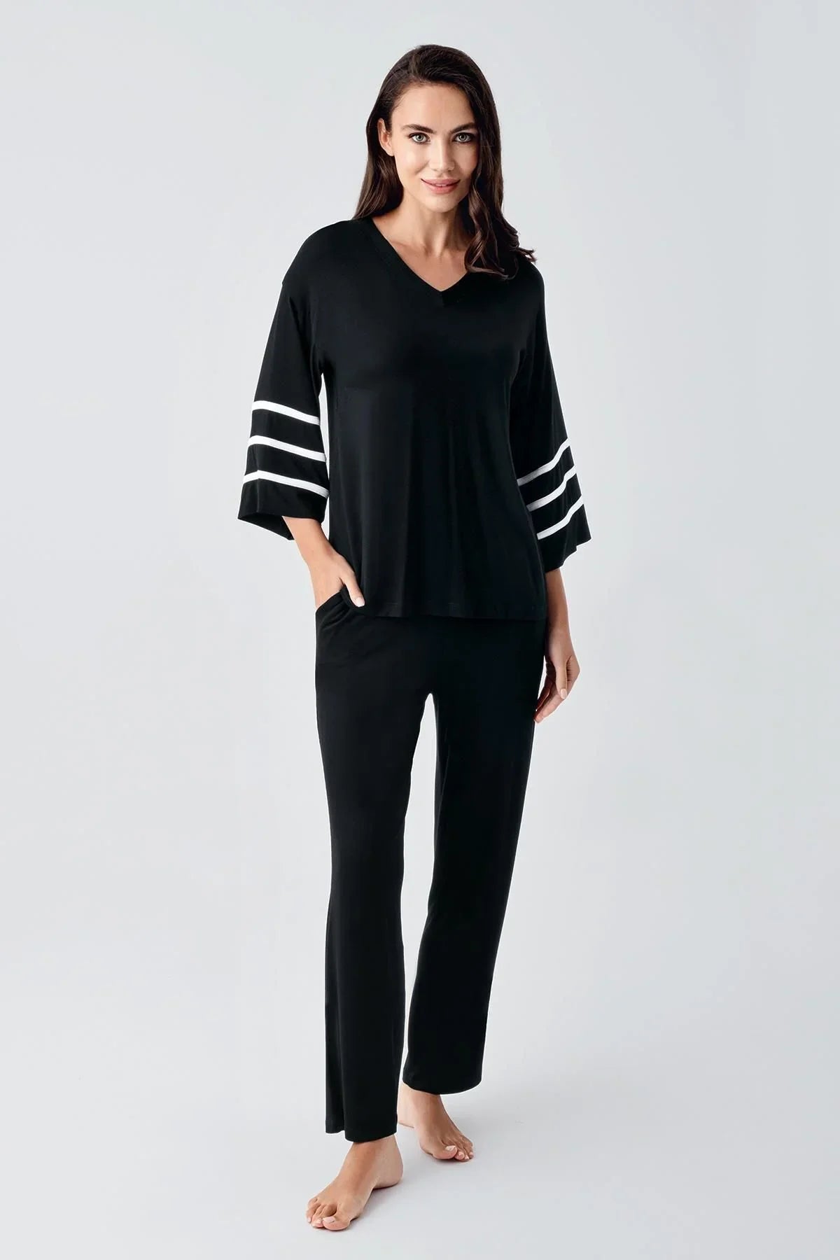 Kadın Kısa Kollu Esnek Viskoz Pijama Takım 22111 - Artış Collection