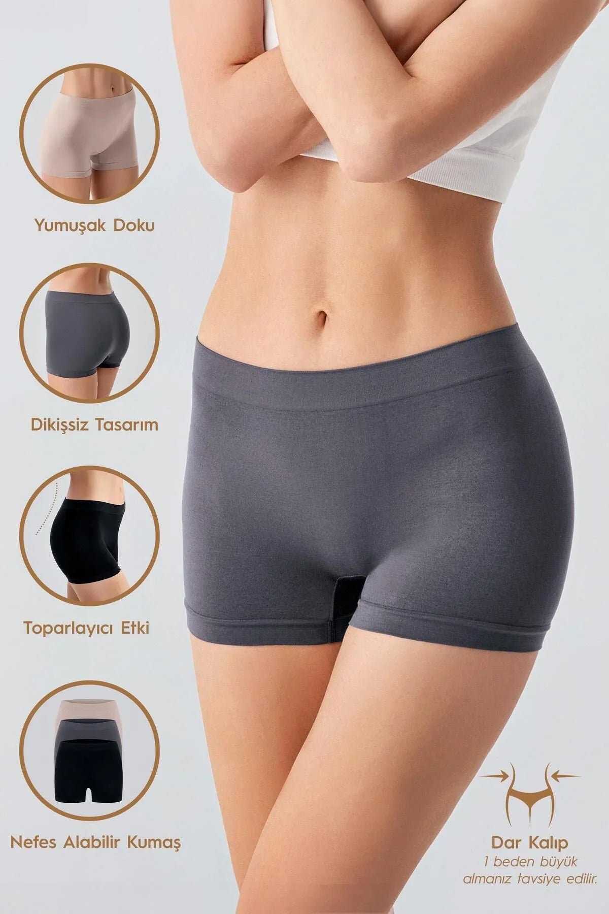 Kadın Seamless 3'lü Paket (Dikişsiz) Yüksek Bel Boxer 27B01 - Artış Collection