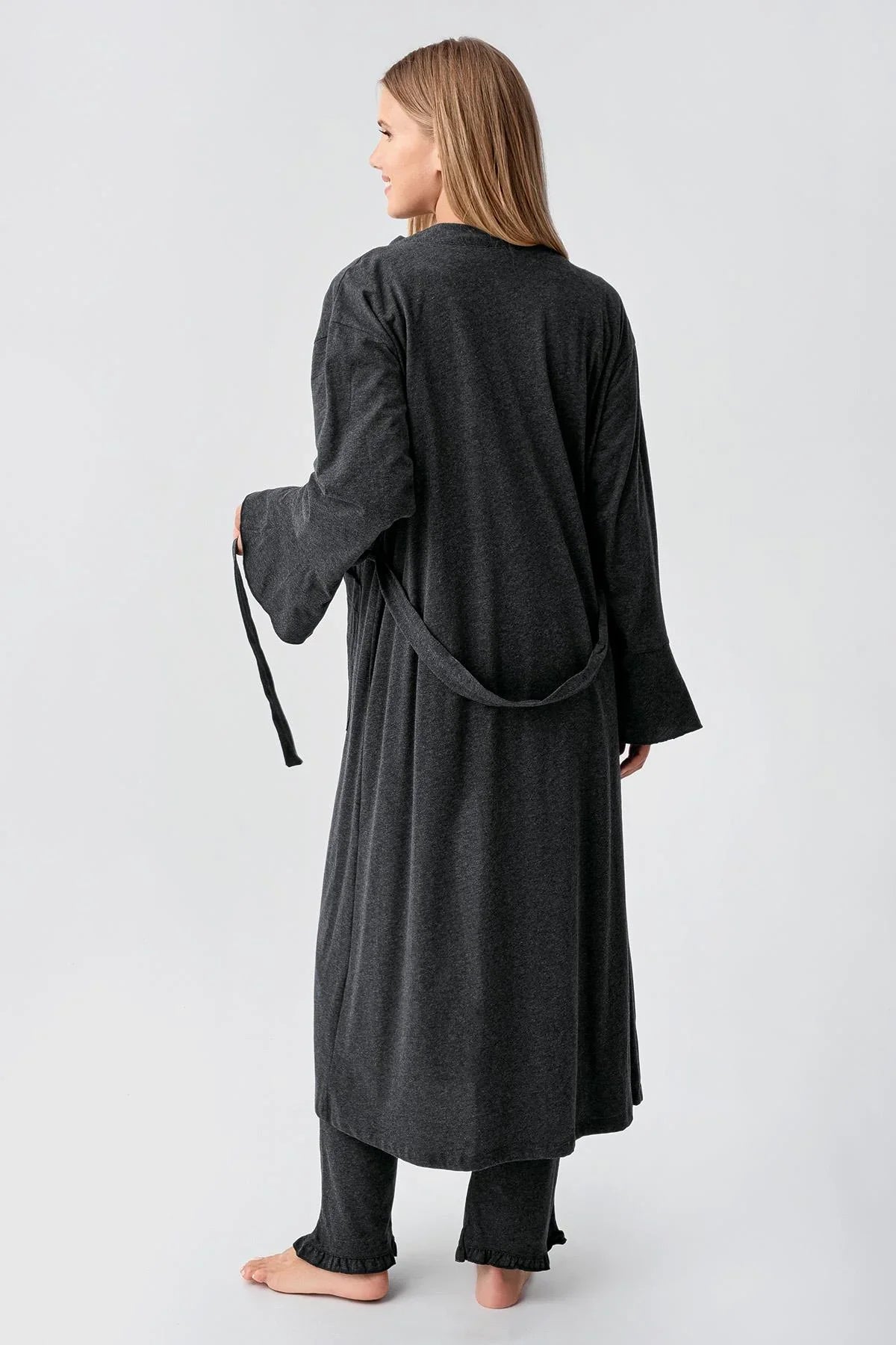 Kadın Uzun Kollu Düğmeli Esnek Pamuklu Sabahlık Pijama Takımı 23112 - Artış Collection