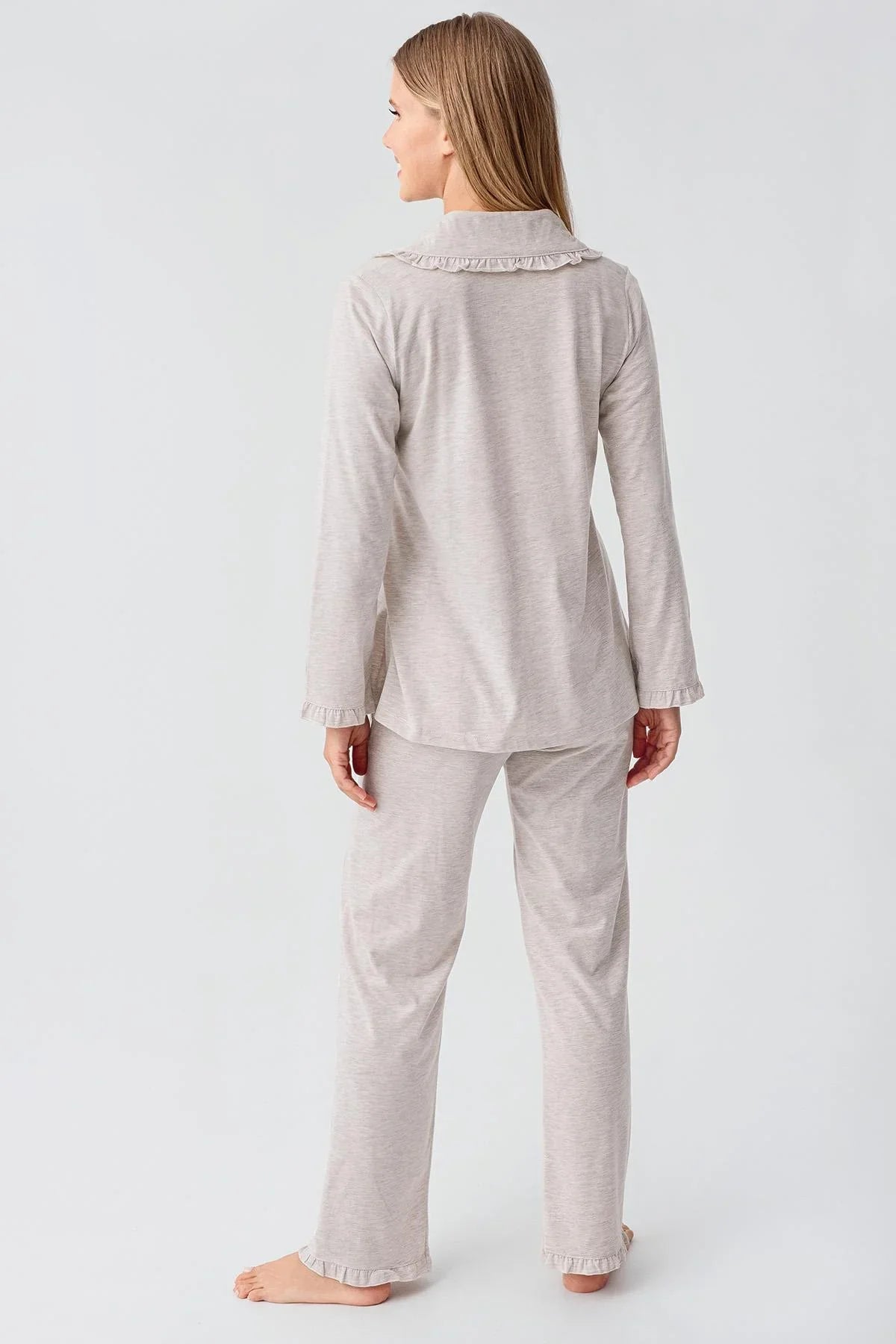 Kadın Uzun Kollu Düğmeli Esnek Pamuklu Sabahlık Pijama Takımı 23112 - Artış Collection