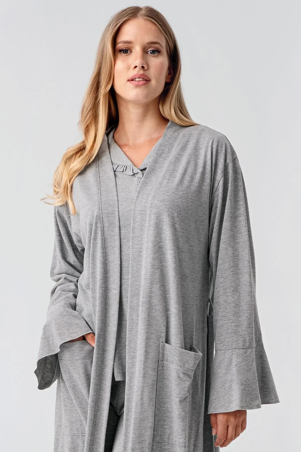 Kadın Uzun Kollu Düğmeli Esnek Pamuklu Sabahlık Pijama Takımı 23112 - Artış Collection