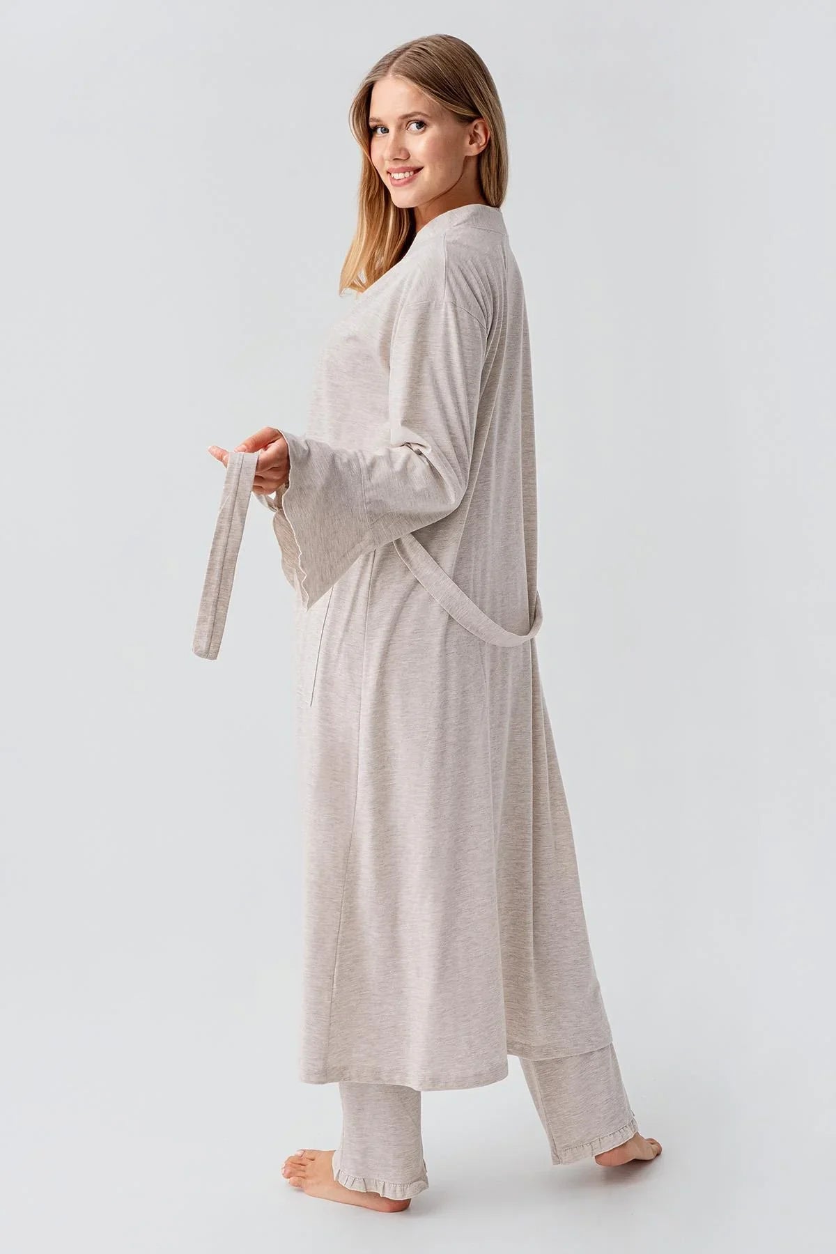 Kadın Uzun Kollu Düğmeli Esnek Pamuklu Sabahlık Pijama Takımı 23112 - Artış Collection