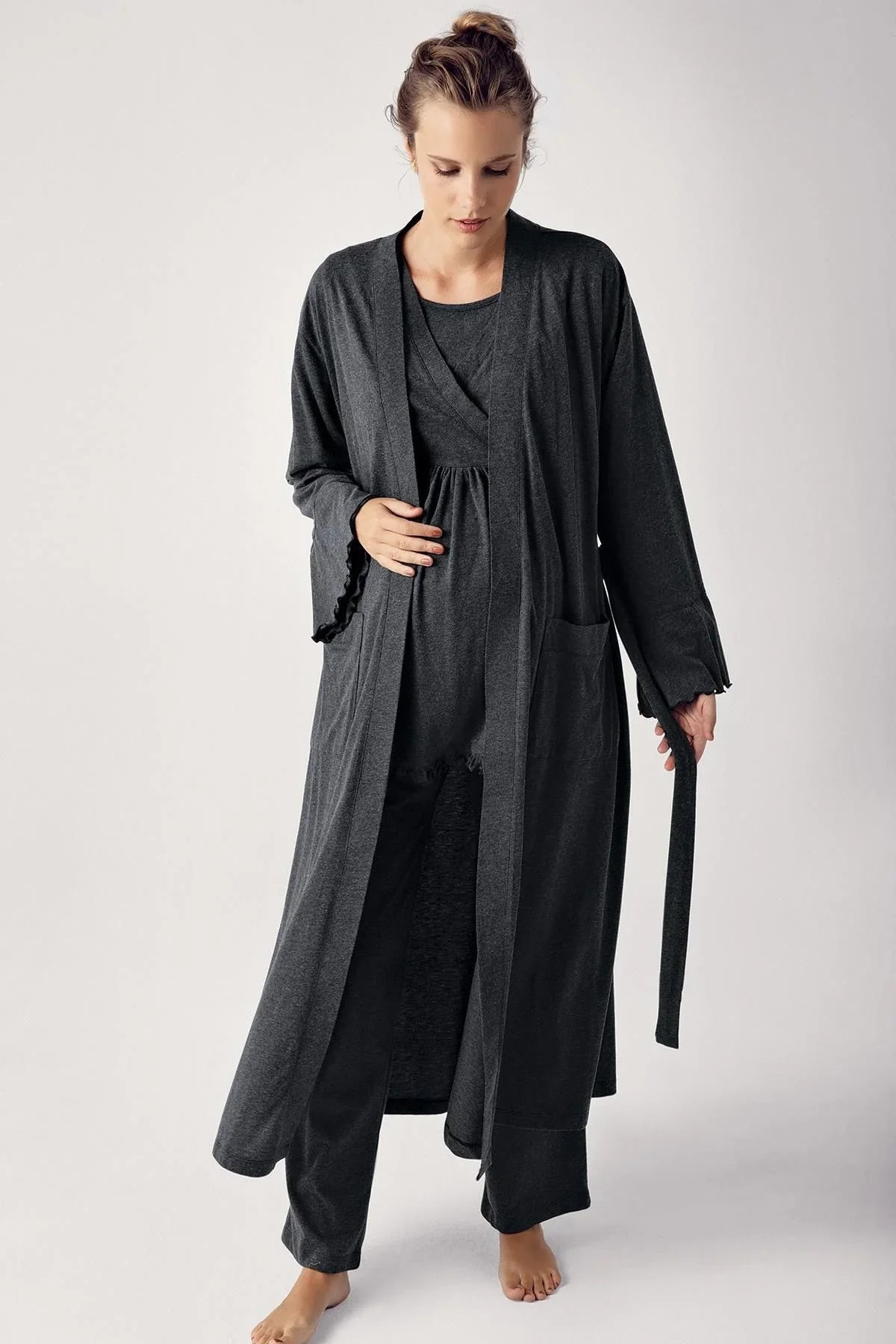 Women's Long Sleeve Flexible Cotton Maternity Dressing Gown Pajama Set13300