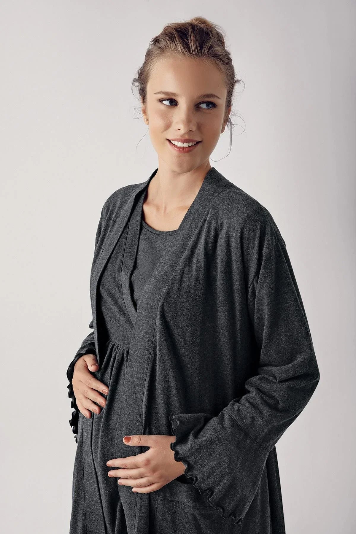 Women's Long Sleeve Flexible Cotton Maternity Dressing Gown Pajama Set13300