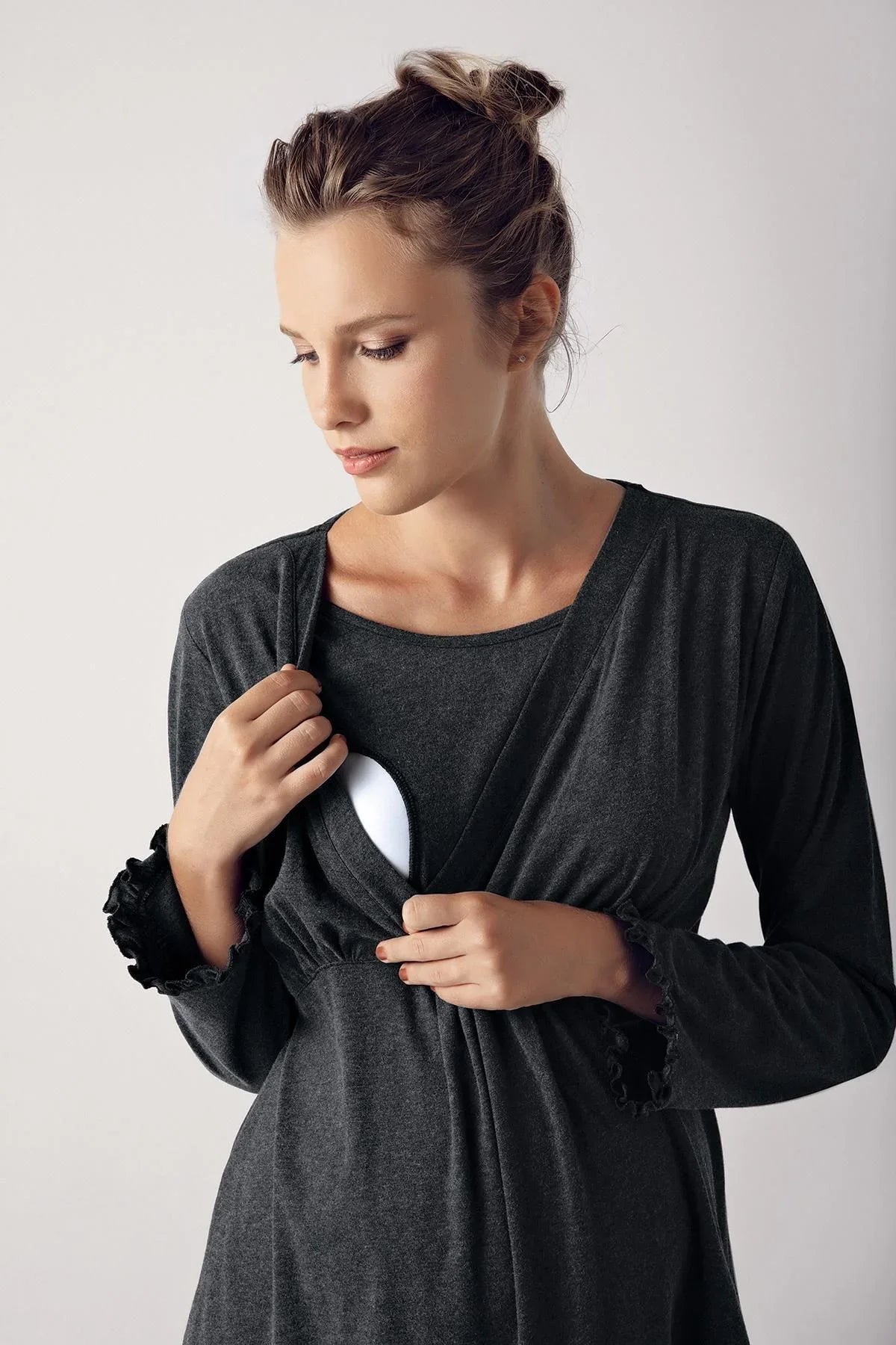 Kadın Uzun Kollu Esnek Pamuklu Hamile Sabahlık Pijama Takımı 13300 - Artış Collection