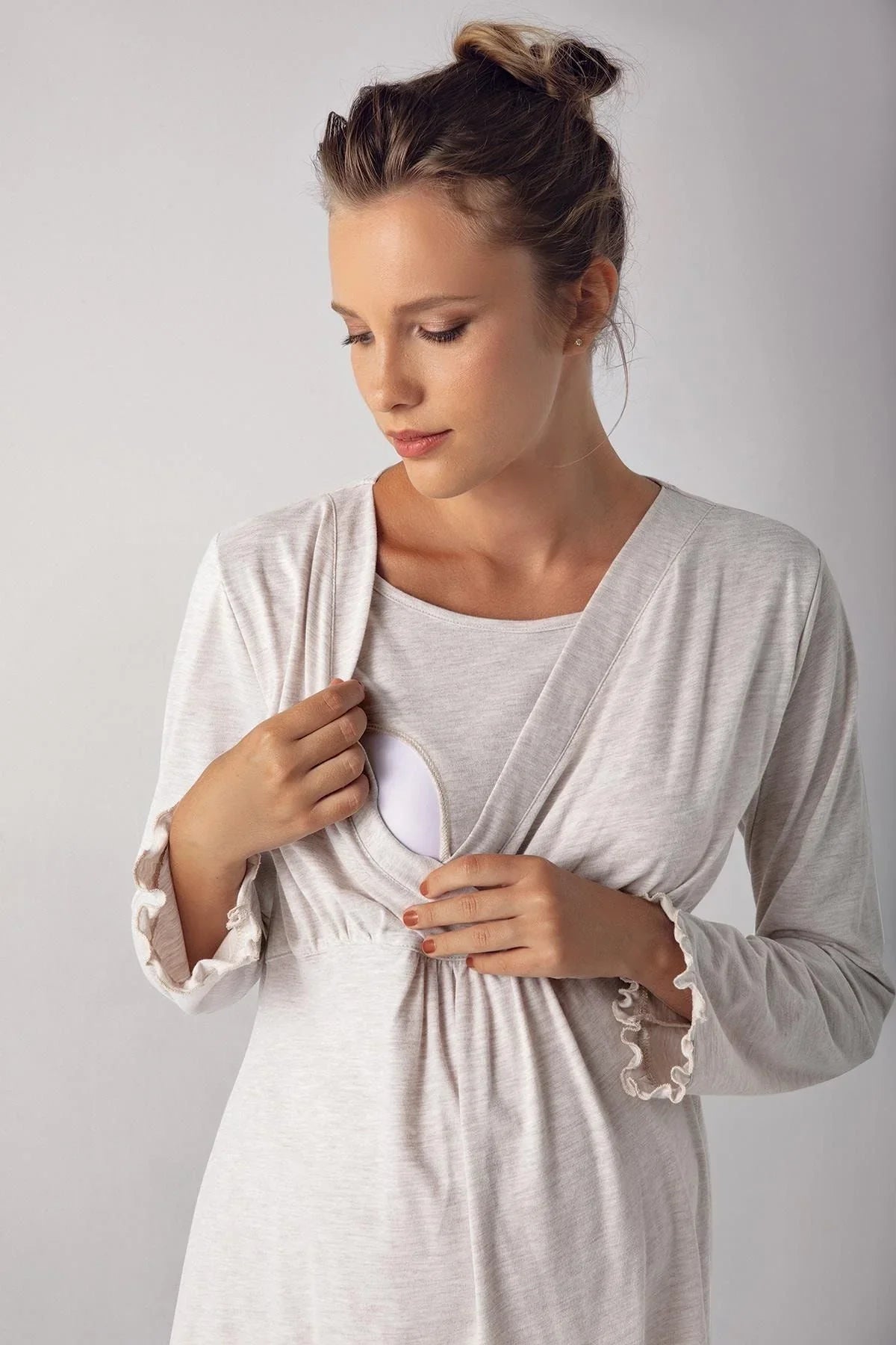 Kadın Uzun Kollu Esnek Pamuklu Hamile Sabahlık Pijama Takımı 13300 - Artış Collection