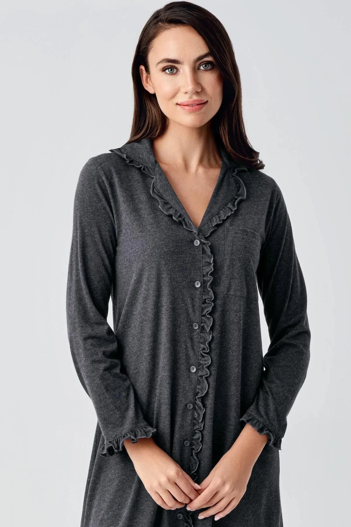 Kadın Uzun Kollu Esnek Pamuklu Kumaş Hamile Gecelik 21112