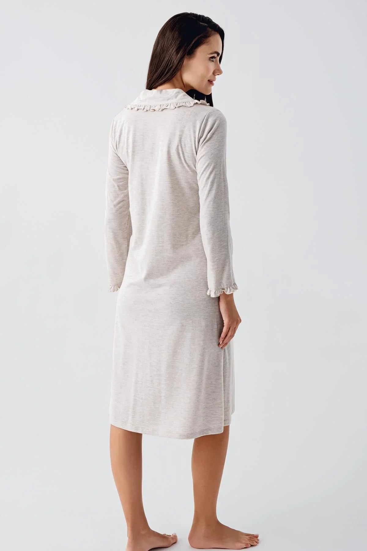 Kadın Uzun Kollu Esnek Pamuklu Kumaş Hamile Gecelik 21112