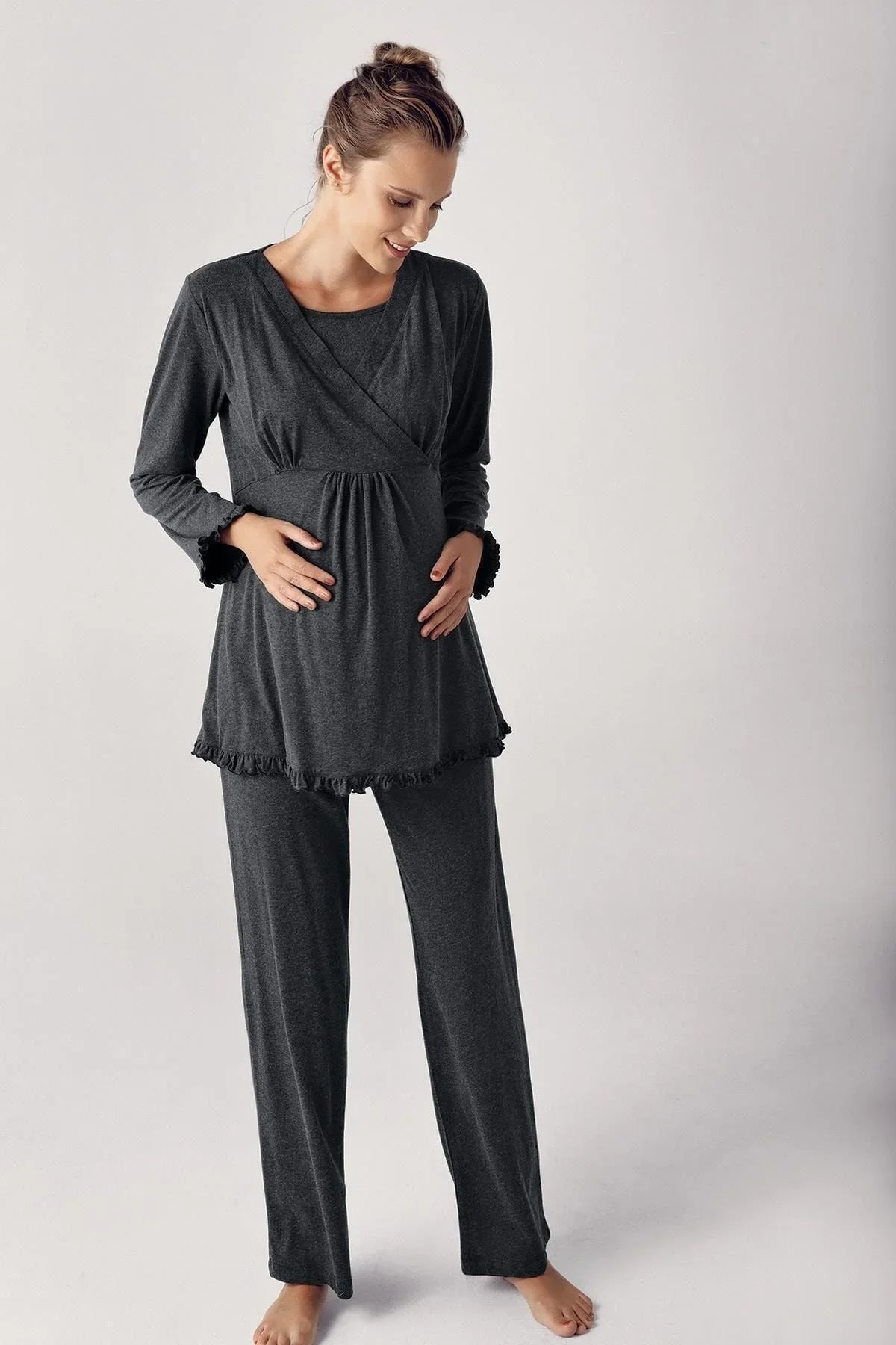 Women's Long Sleeve Flexible Cotton Fabric Maternity Pajama Set 13201
