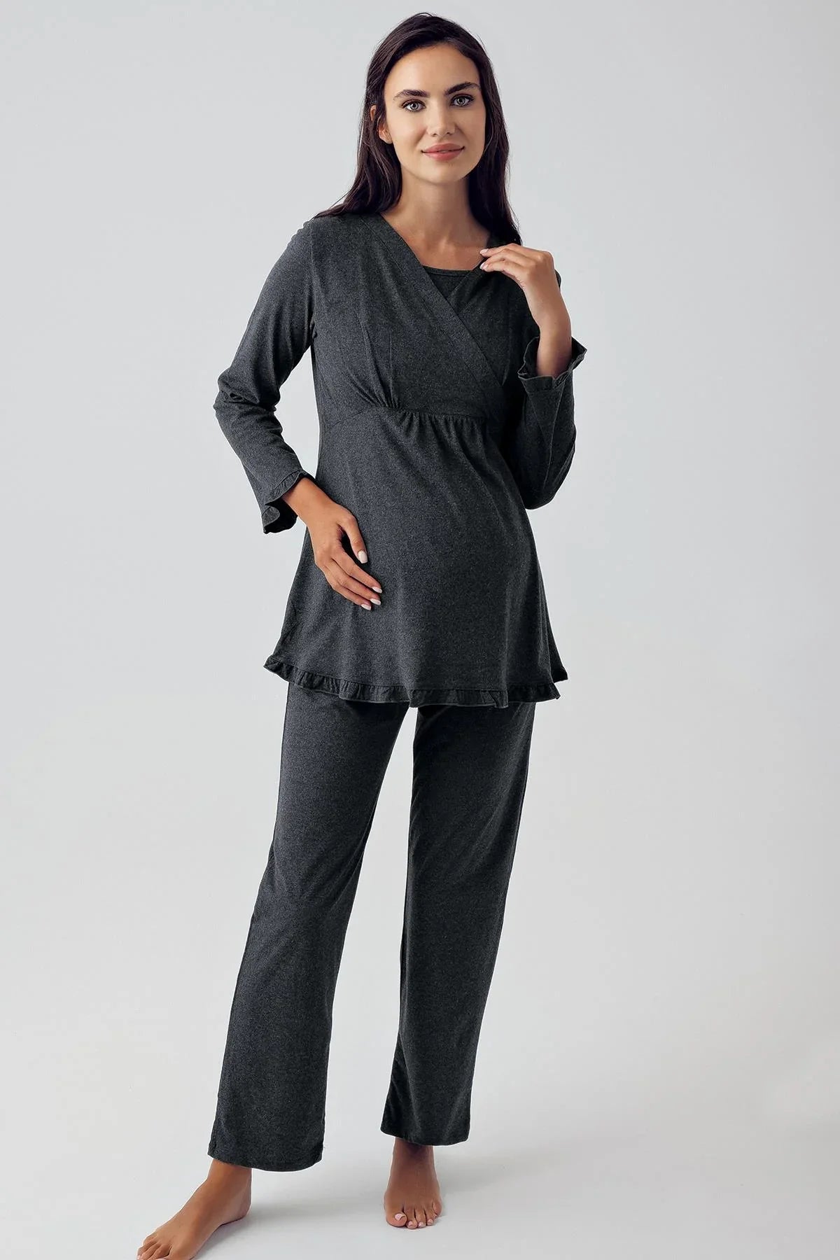 Women's Long Sleeve Flexible Cotton Fabric Maternity Pajama Set 13201