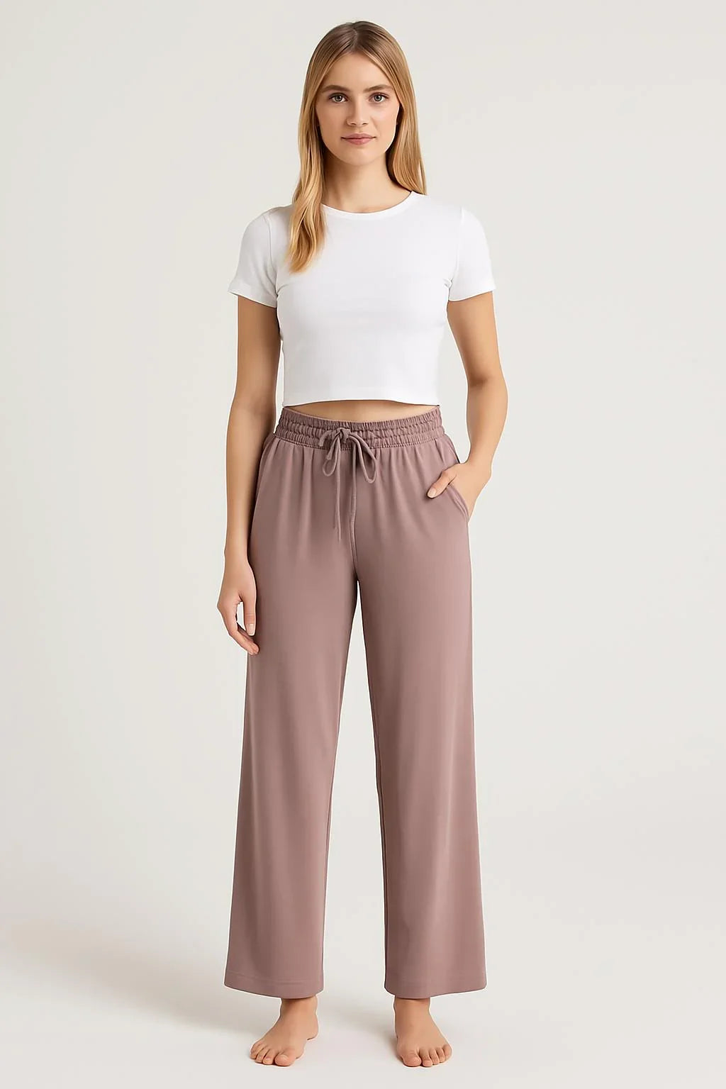 Kadın Uzun Yüksek Bel Düz Paça Esnek Viskoz Pantolon 16600