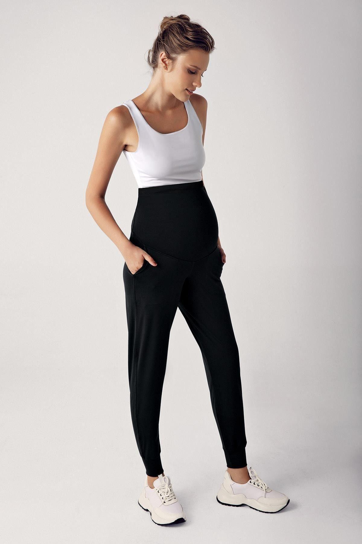 Women's High Waist Pocketed Maternity Jogger Sweatpants E02